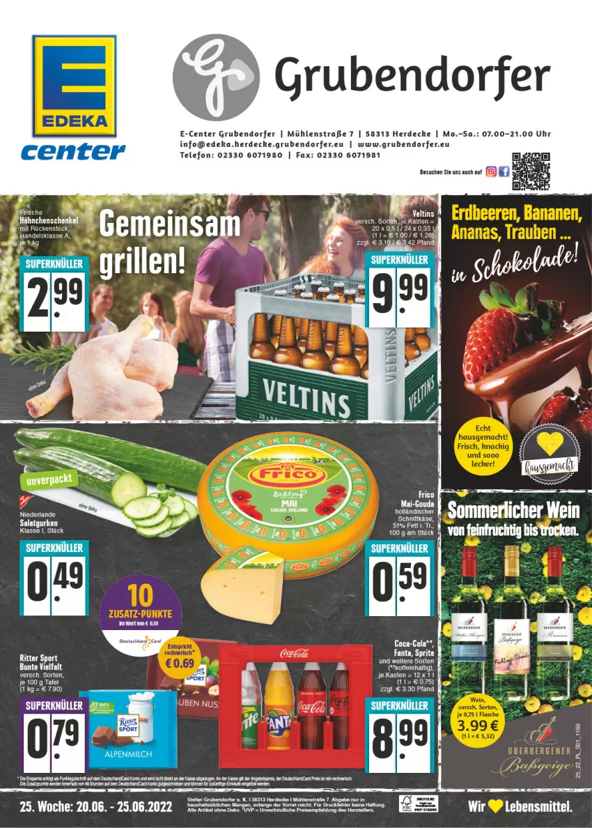 Aktueller Prospekt E Center - Angebote der Woche - von 20.06 bis 25.06.2022 - strona 1 - produkty: ball, coca-cola, cola, decke, deka, ente, erde, gouda, gurke, gurken, kerze, lebensmittel, Ria, salat, Salatgurke, salatgurken, tee, telefon, Ti, uhr