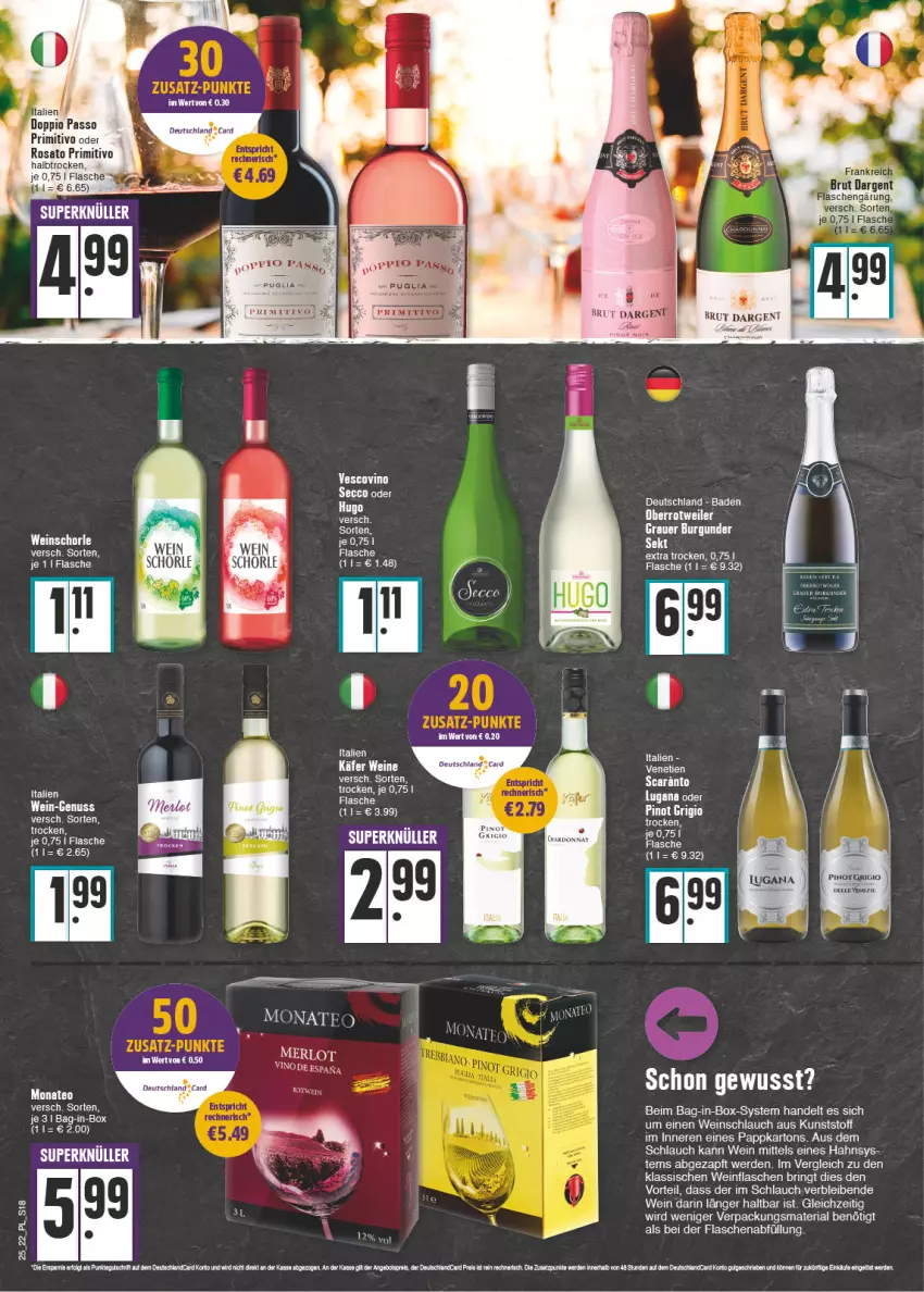 Aktueller Prospekt E Center - Angebote der Woche - von 20.06 bis 25.06.2022 - strona 18 - produkty: aeg, Bad, brut, deutschlandcard, eis, ente, erde, flasche, Pinot, primitivo, reis, Ria, ring, rosato, salz, schlauch, schorle, sekt, tee, Ti, vescovino, wein, weinschorle