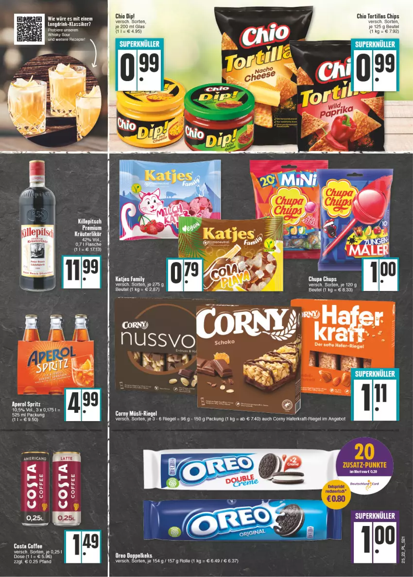 Aktueller Prospekt E Center - Angebote der Woche - von 20.06 bis 25.06.2022 - strona 21 - produkty: angebot, beutel, chips, chupa, chupa chups, corny, dip, drink, ente, hafer, katjes, keks, kraft, kräuter, LG, nuss, oreo, rezept, rezepte, riegel, tee, Ti, tortilla, tortillas, whisky