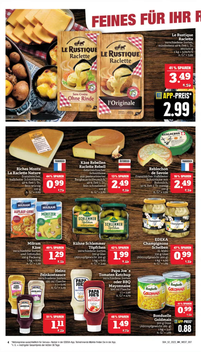 Aktueller Prospekt Marktkauf - Prospekt - von 24.12 bis 30.12.2023 - strona 4 - produkty: aktionspreis, champignon, champignons, deka, eis, elle, feinkost, flasche, gin, Goldmais, halbfester schnittkäse, heinz, Käse, ketchup, mais, mayonnaise, milch, natur, nuss, rebell, reis, sauce, schnittkäse, tee, Ti, tomate, tomaten, tomaten ketchup, Töpfchen, Yo, ZTE