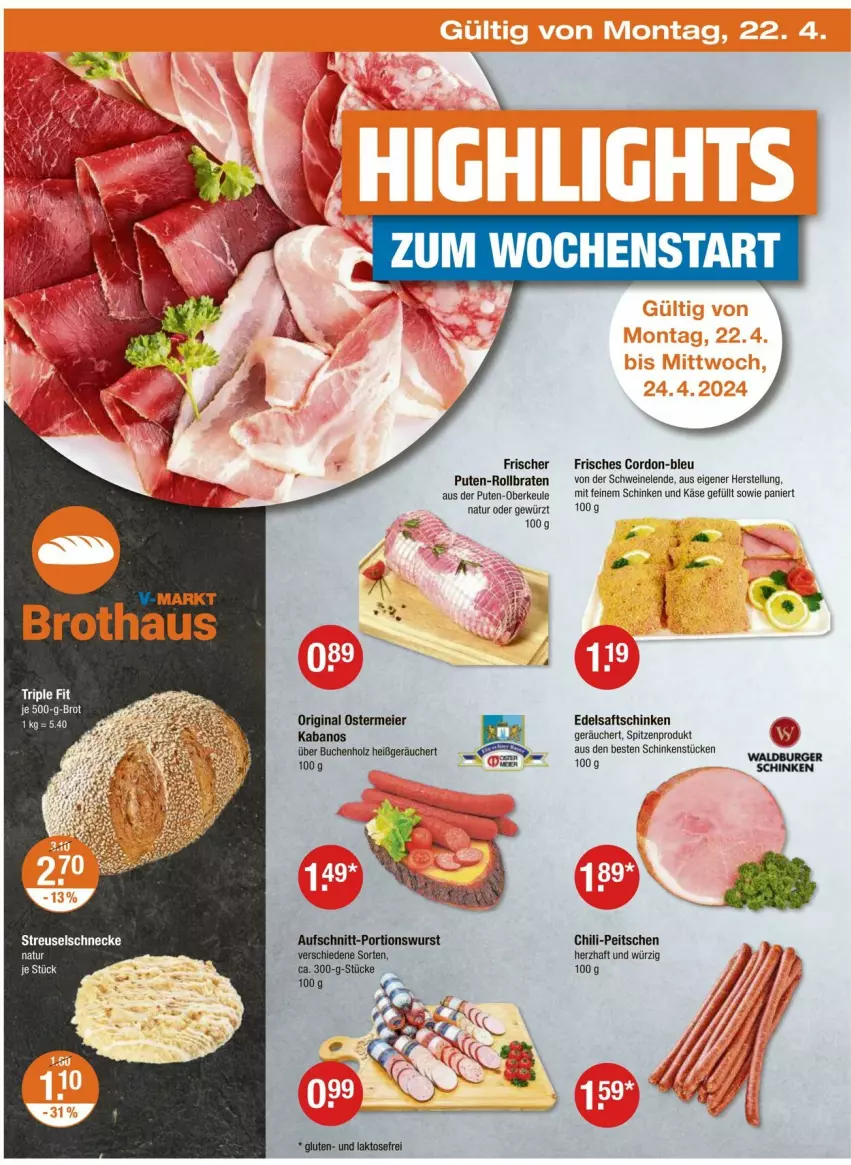 Aktueller Prospekt Vmarkt - Prospekte - von 18.04 bis 24.04.2024 - strona 22 - produkty: aufschnitt, braten, buch, chili, Edelsaftschinken, eier, gewürz, gin, Holz, kabanos, Käse, natur, pute, rollbraten, saft, saftschinken, schinken, schwein, schweine, Ti, wein, weine, wurst