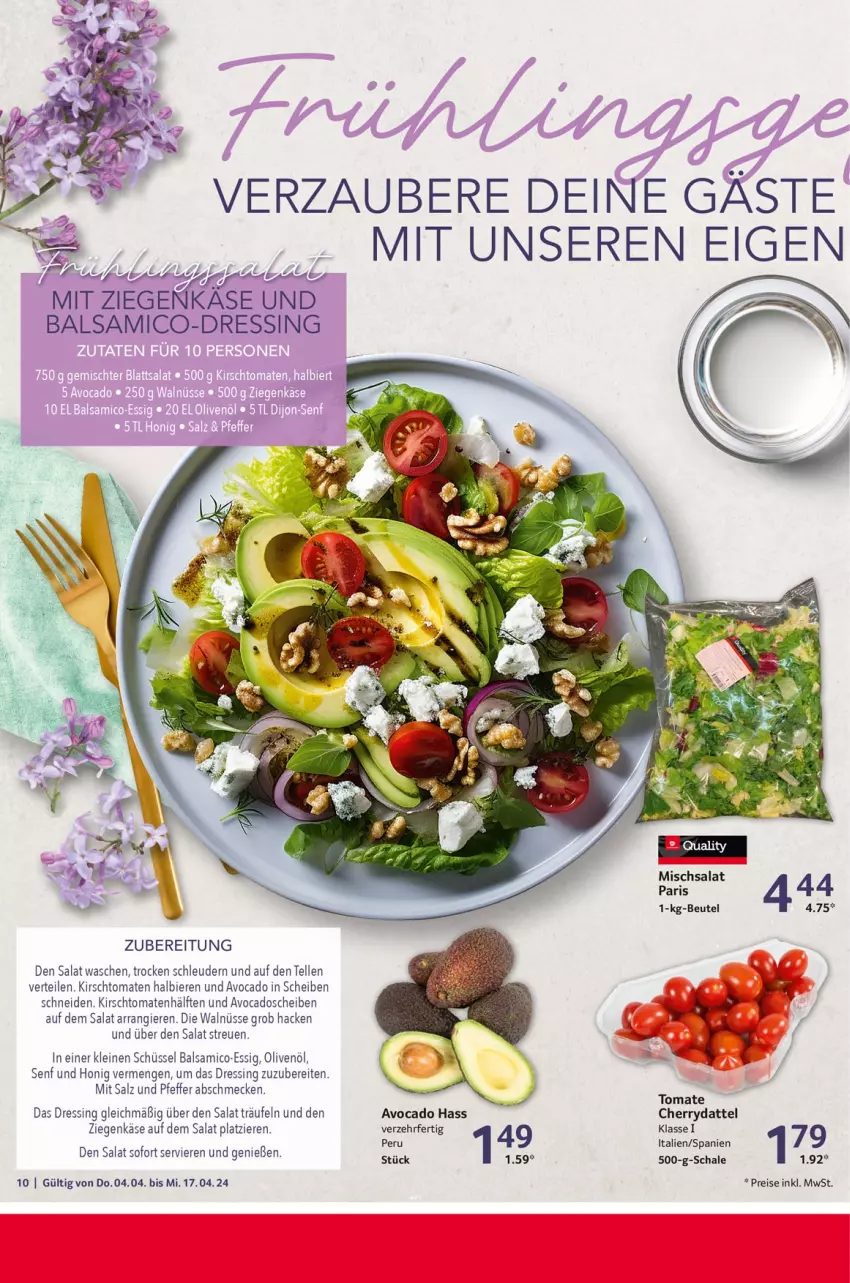 Aktueller Prospekt Selgros - Gastronomie - von 04.04 bis 17.04.2024 - strona 10 - produkty: avocado, avocados, balsam, balsamico, Bau, beutel, bier, Biere, dressing, eis, elle, essig, honig, Käse, kirsch, leine, olive, oliven, olivenöl, pfeffer, reis, salat, salz, Schal, Schale, schüssel, senf, Ti, tomate, tomaten, ziegenkäse