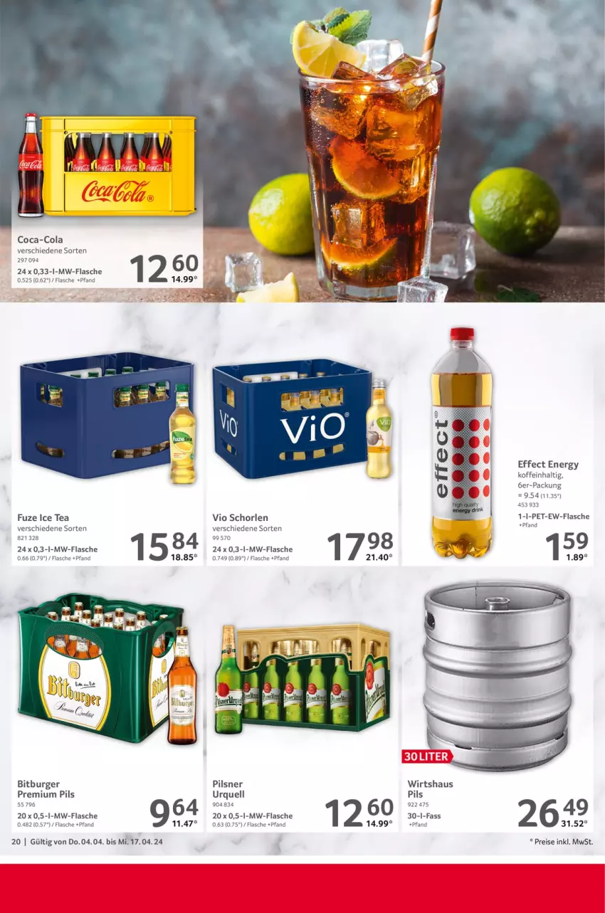 Aktueller Prospekt Selgros - Gastronomie - von 04.04 bis 17.04.2024 - strona 20 - produkty: bitburger, burger, coca-cola, cola, Effect, eis, flasche, ice tea, mw-flasche, pils, pilsner, pilsner urquell, premium pils, reis, schorle, Ti