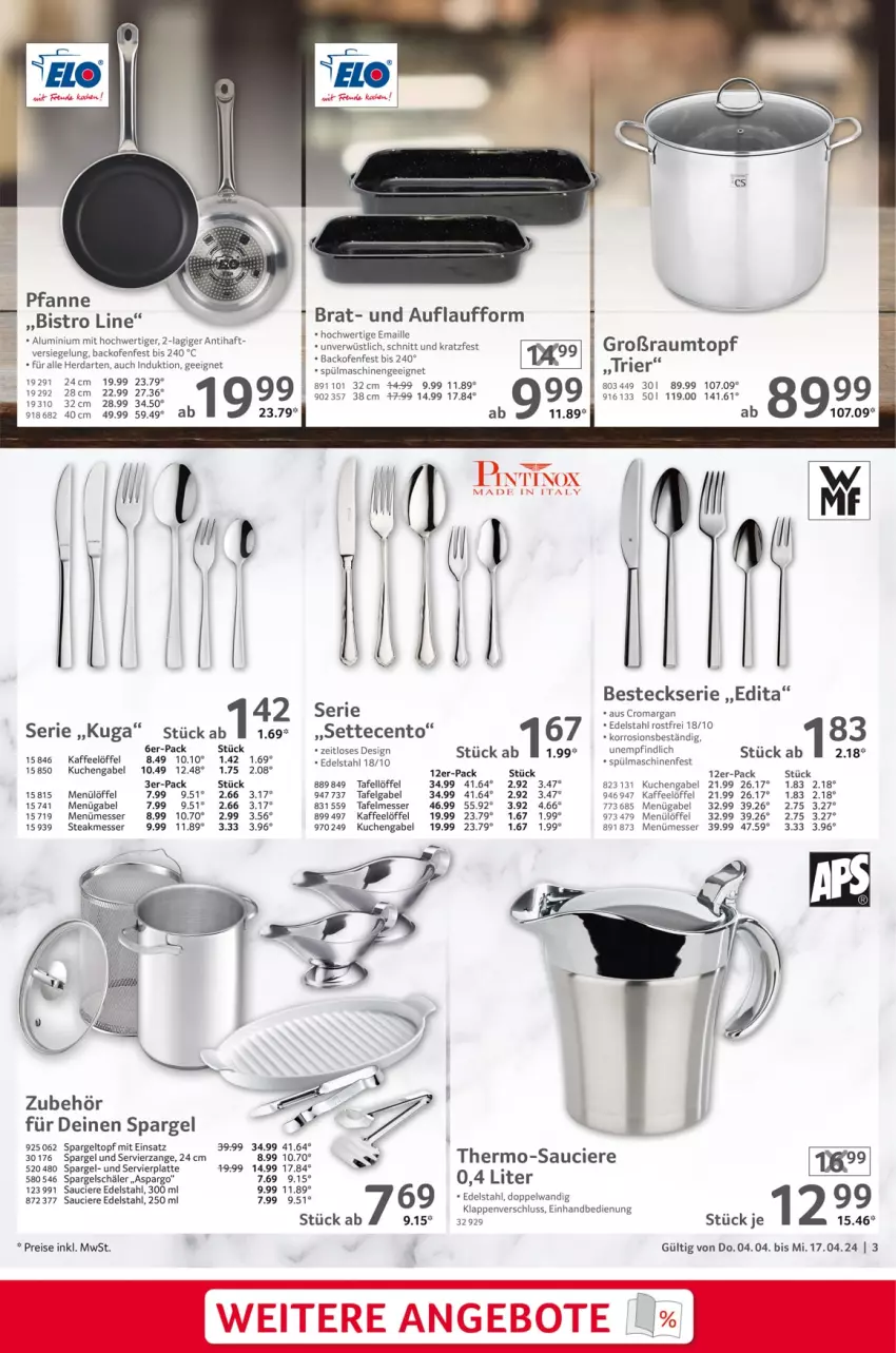 Aktueller Prospekt Selgros - Gastronomie - von 04.04 bis 17.04.2024 - strona 3 - produkty: angebot, angebote, backofen, besteck, edelstahl, eis, gabel, herdarten, kaffee, kuchen, latte, LG, Löffel, maille, messer, Ofen, pfanne, reis, spargel, spülmaschinen, steak, Ti, topf