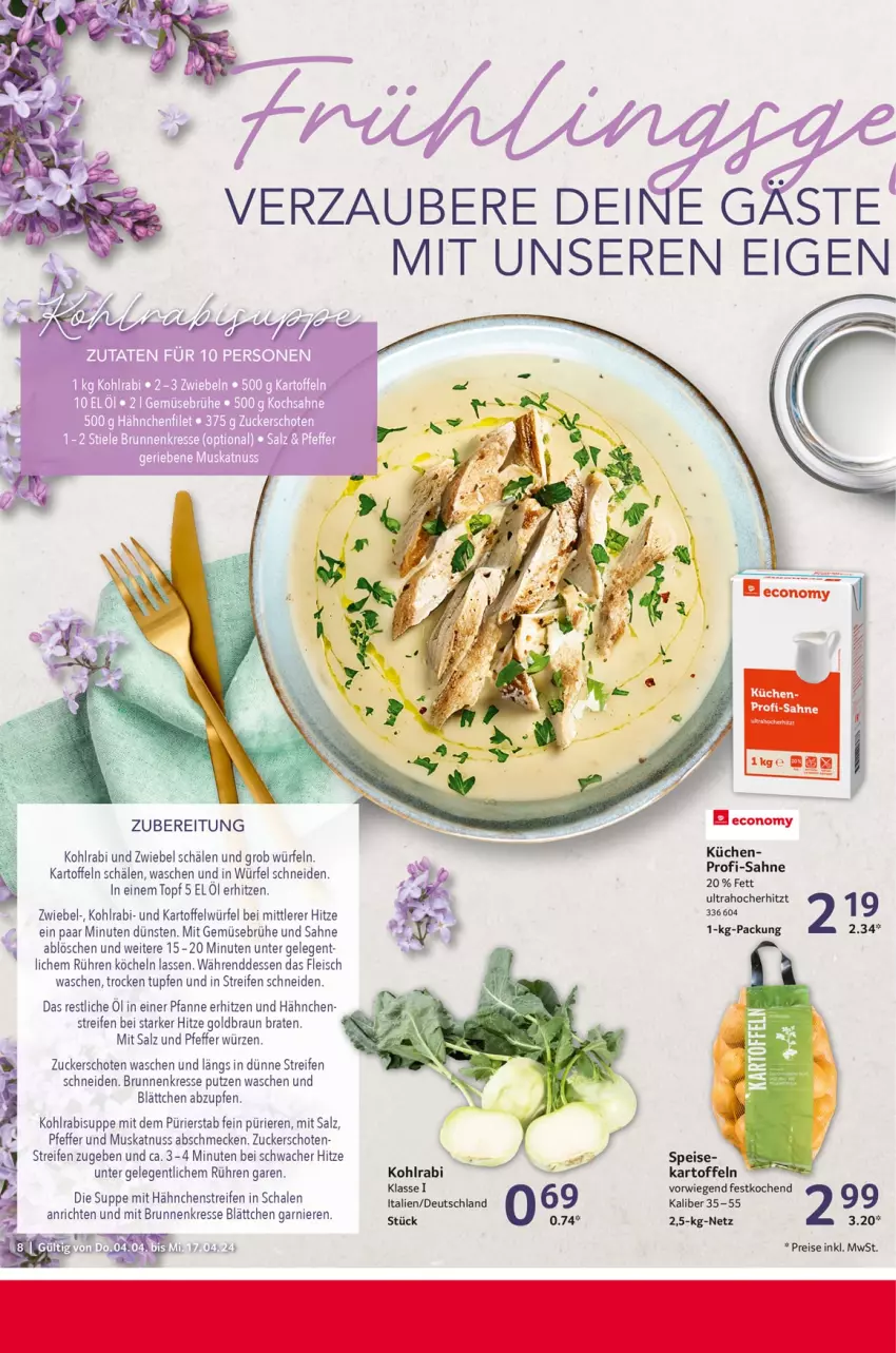 Aktueller Prospekt Selgros - Gastronomie - von 04.04 bis 17.04.2024 - strona 8 - produkty: abis, Anrichte, braten, braun, Brühe, brunnen, eis, filet, fleisch, garnier, Gemüsebrühe, kartoffel, kartoffeln, kohlrabi, küche, Küchen, mit gemüse, Muskatnuss, nuss, pfanne, pfeffer, reifen, reis, sahne, salz, Schal, Schale, suppe, Ti, topf, würfel, zucker, zwiebel, zwiebeln