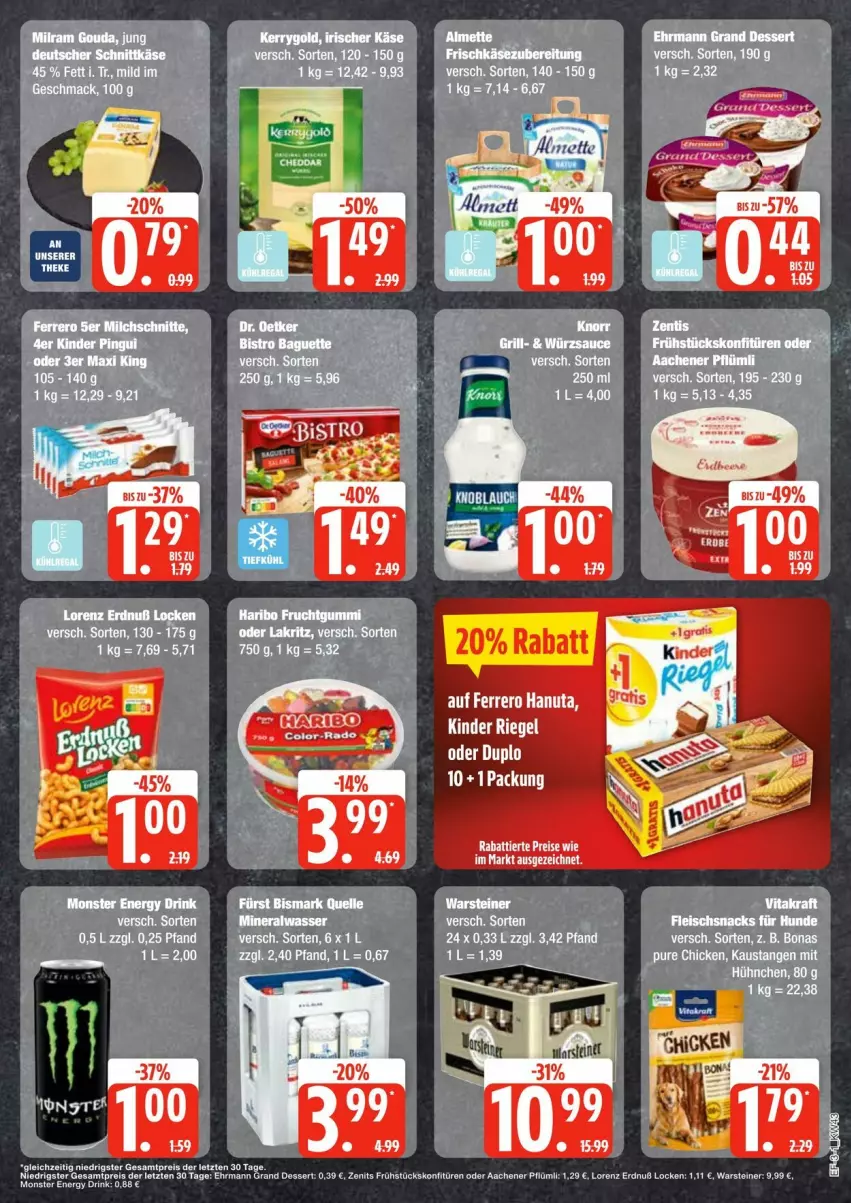 Aktueller Prospekt Edeka - Prospekte - von 19.10 bis 25.10.2024 - strona 3 - produkty: aust, baguette, Bistro Baguette, dessert, deutscher schnittkäse, drink, duplo, ehrmann, Ehrmann Grand Dessert, eier, eis, energy drink, fleisch, frucht, fruchtgummi, grill, haribo, Käse, konfitüre, konfitüren, Krebs, lorenz, mac, monster, Monster Energy, reis, sauce, schnittkäse, snack, snacks, steiner, Ti, tuc, warsteiner, würzsauce, ZTE