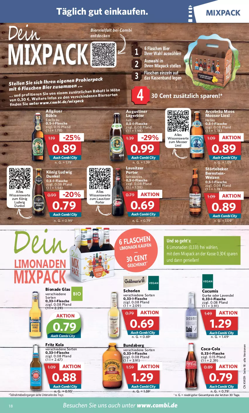 Aktueller Prospekt Combi - Prospekte - von 26.09 bis 01.10.2022 - strona 18 - produkty: angebot, angebote, bier, bio, bionade, Bundaberg, coca-cola, cola, decke, eis, elle, flasche, fritz, gurke, Lagerbier, lavendel, LG, limo, limonade, limonaden, reis, rwe, schorle, störtebeker, Ti, ZTE