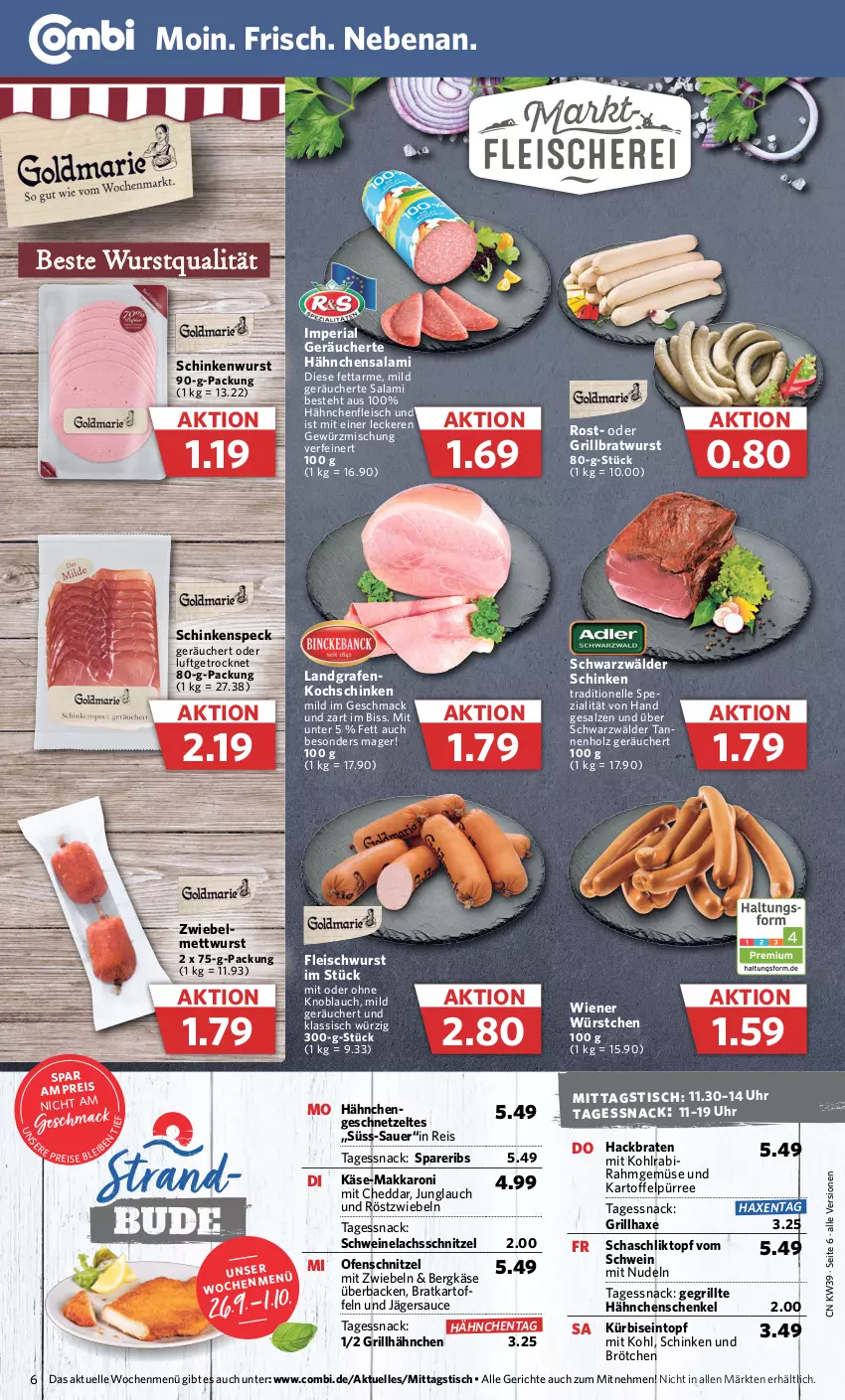 Aktueller Prospekt Combi - Prospekte - von 26.09 bis 01.10.2022 - strona 6 - produkty: auer, axe, Bergkäse, braten, bratwurst, brötchen, cheddar, eintopf, eis, elle, fleisch, fleischwurst, geschnetzeltes, gewürz, Gewürzmischung, grill, grillbratwurst, grillhähnchen, grillhaxe, Hähnchenfleisch, hähnchenschenkel, Haxe, henkel, Holz, kartoffel, kartoffeln, Käse, knoblauch, kochschinken, kohlrabi, Kürbis, lachs, mac, Mett, mettwurst, mit oder ohne knoblauch, mit zwiebeln, nudel, nudeln, Ofen, reis, Ria, röstzwiebeln, salami, sauce, schenkel, schinken, schinkenspeck, schinkenwurst, schnitzel, schwarzwälder schinken, schwein, schweine, Schweinelachs, snack, spareribs, Speck, Spezi, Ti, tisch, topf, uhr, wein, weine, wiener, wiener würstchen, wurst, würstchen, Zelt, zwiebel, zwiebeln