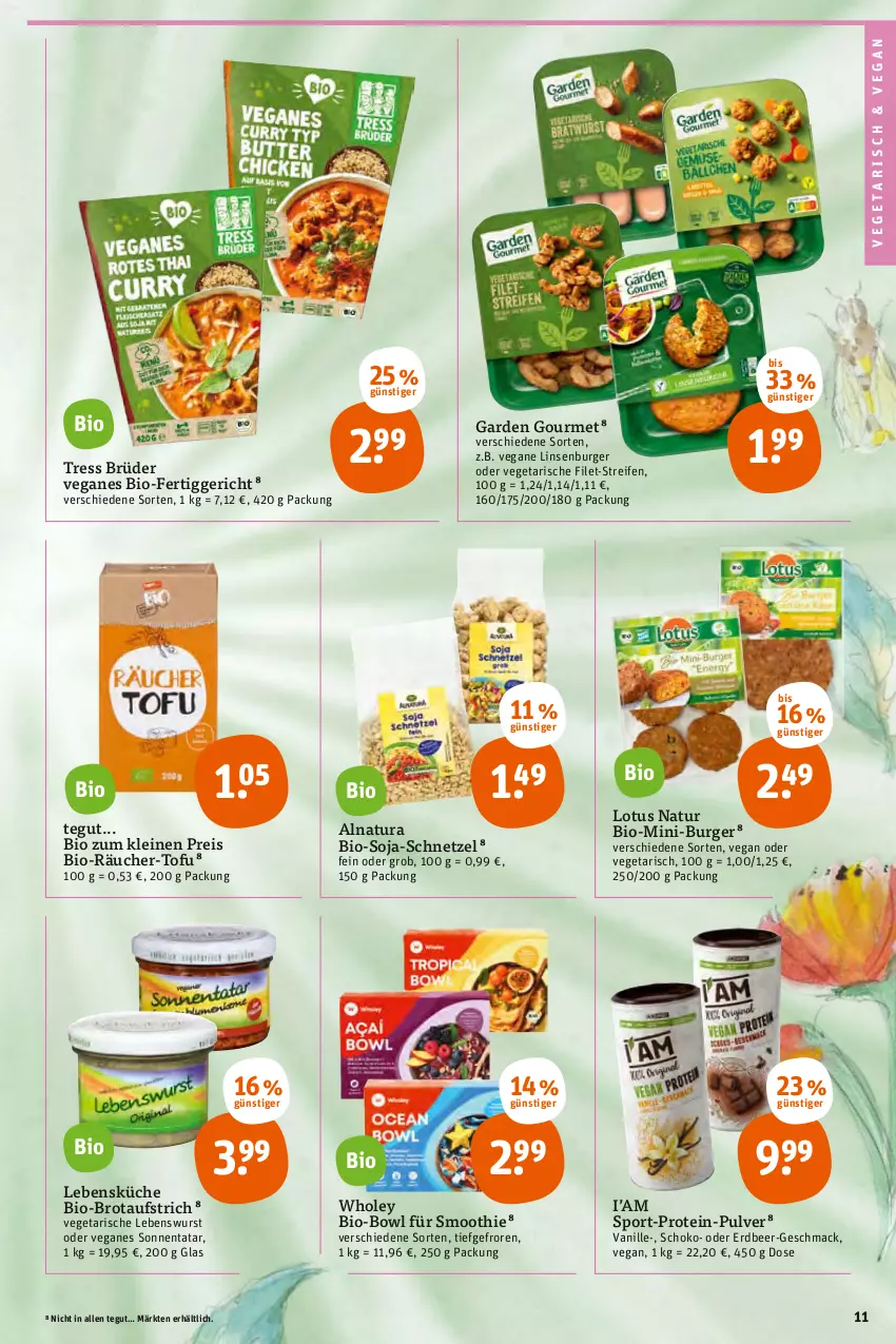 Aktueller Prospekt Tegut - Angebote der Woche - von 03.01 bis 08.01.2022 - strona 13 - produkty: aufstrich, bio, brot, brotaufstrich, burger, eis, fertiggericht, filet, garden gourmet, küche, leine, linsen, mac, natur, natura, reifen, reis, schoko, smoothie, soja, Sport, Ti, Tofu, vanille, Vegeta, wurst