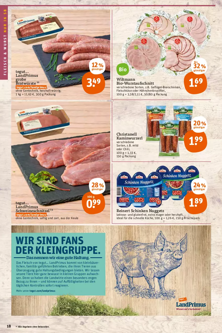 Aktueller Prospekt Tegut - Angebote der Woche - von 03.01 bis 08.01.2022 - strona 20 - produkty: angebot, angebote, aufschnitt, bier, bierschinken, bio, brustfilet, chili, dekoration, eis, elle, ente, filet, fleisch, fleischkäse, Geflügel, hähnchenbrust, hähnchenbrustfilet, Kamin, Kaminwurz, Käse, küche, landprimus, leine, reinert, saft, schinken, schnitzel, schwein, schweine, schweineschnitzel, Ti, Tiere, wein, weine, wiltmann, wurst