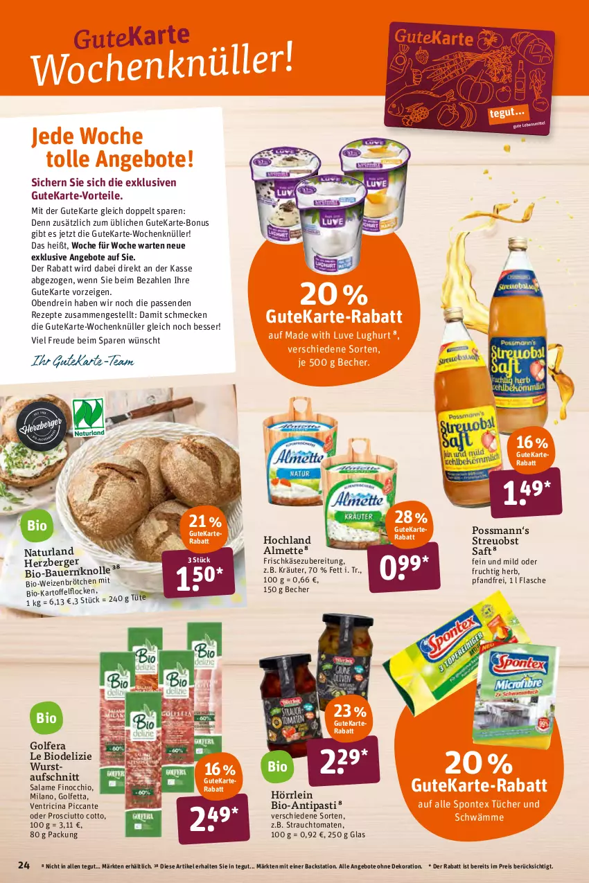 Aktueller Prospekt Tegut - Angebote der Woche - von 03.01 bis 08.01.2022 - strona 26 - produkty: almette, angebot, angebote, antipasti, asti, auer, aufschnitt, Bau, Bauer, Becher, Berger, bio, brötchen, cin, dekoration, eis, flasche, frischkäse, frischkäsezubereitung, frucht, herzberger, hochland, kartoffel, Käse, kräuter, Mett, natur, naturland, obst, prosciutto, prosciutto cotto, Rauch, reis, rezept, rezepte, saft, spontex, strauchtomaten, Ti, tomate, tomaten, tücher, Tüte, weizenbrötchen, wurst