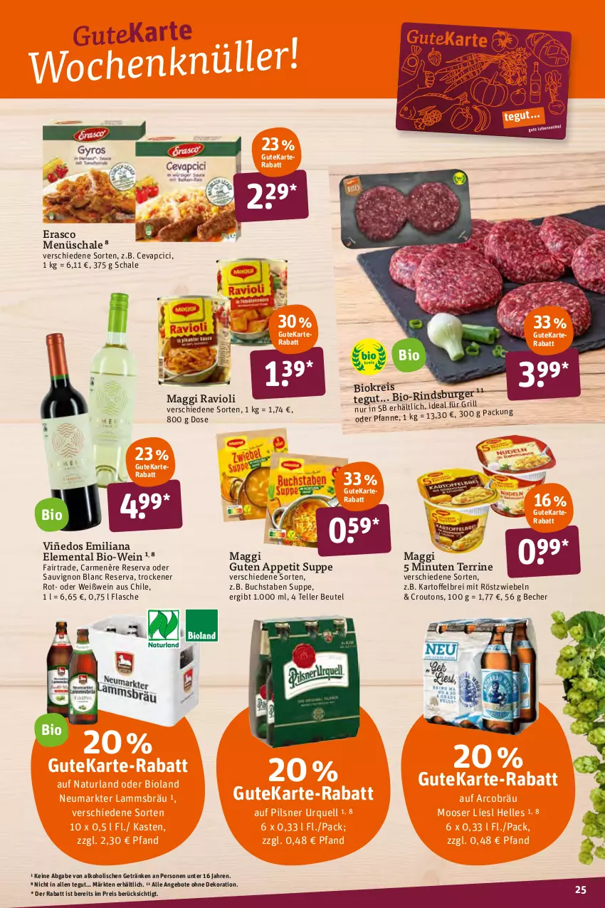 Aktueller Prospekt Tegut - Angebote der Woche - von 03.01 bis 08.01.2022 - strona 27 - produkty: alkohol, angebot, angebote, Becher, beutel, bio, Bio-Wein, bioland, Brei, buch, cevapcici, croutons, dekoration, eis, elle, erasco, flasche, getränk, getränke, grill, kartoffel, kartoffelbrei, lamm, maggi, mit röstzwiebeln, natur, naturland, pfanne, pils, pilsner, pilsner urquell, ravioli, reis, rind, röstzwiebeln, sauvignon, sauvignon blanc, Schal, Schale, suppe, teller, terrine, Ti, wein, Weißwein, zwiebel, zwiebeln