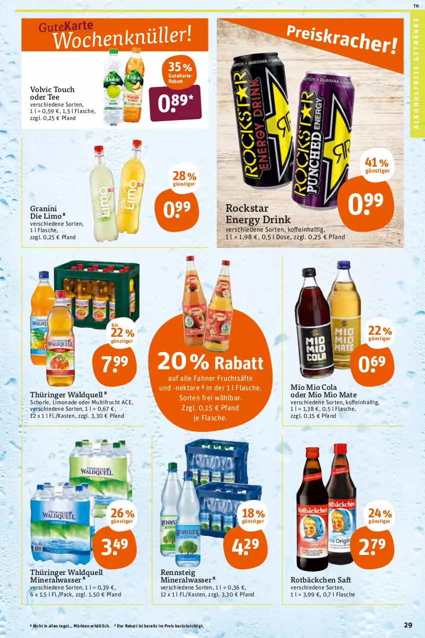 Aktueller Prospekt Tegut - Angebote der Woche - von 03.01 bis 08.01.2022 - strona 31 - produkty: alkohol, alkoholfreie getränke, Alwa, cola, drink, eis, energy drink, flasche, frucht, fruchtsäfte, getränk, getränke, granini, granini die limo, limo, limonade, mineralwasser, Mio Mio, Nektar, reis, ring, Rockstar, saft, säfte, schorle, tee, Ti, volvic, wasser