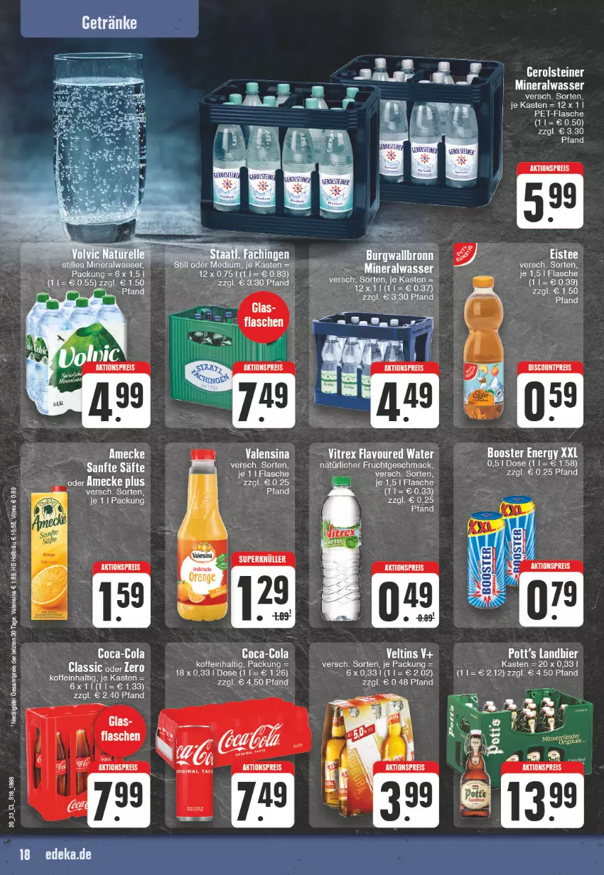 Aktueller Prospekt Edeka - Angebote der Woche - von 15.05 bis 20.05.2023 - strona 18 - produkty: aktionspreis, amecke, coca-cola, cola, discount, eier, eis, flasche, frucht, gabel, getränk, getränke, gin, mac, reis, säfte, tee, Ti, valensina, vitrex, ZTE