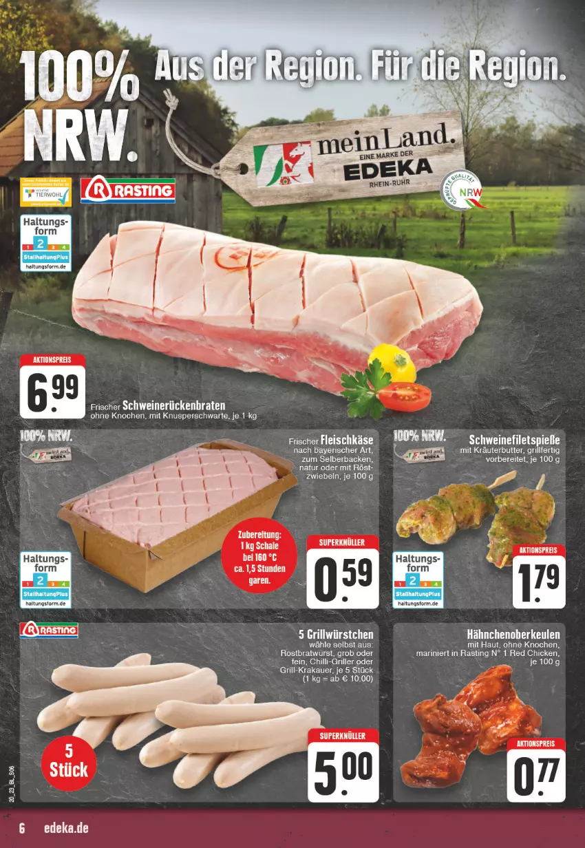 Aktueller Prospekt Edeka - Angebote der Woche - von 15.05 bis 20.05.2023 - strona 6 - produkty: aktionspreis, asti, auer, braten, bratwurst, butter, eis, filet, filets, fleisch, fleischkäse, grill, herta, Käse, krakauer, kräuter, kräuterbutter, LG, natur, reis, rostbratwurst, Rückenbraten, schwein, schweine, schweinefilet, schweinerücken, Ti, uhr, wein, weine, wurst