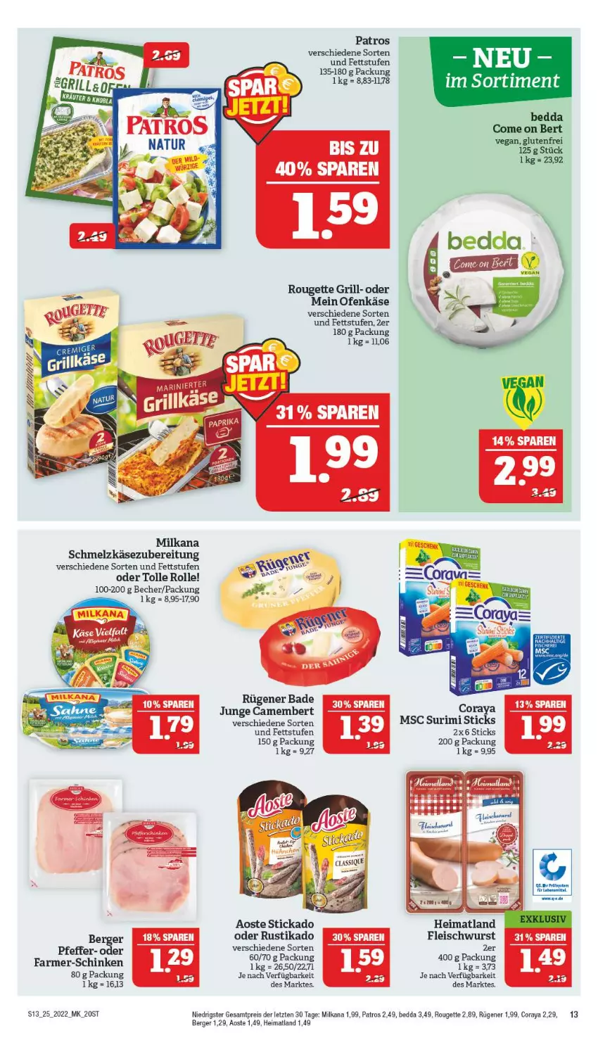 Aktueller Prospekt Marktkauf - Prospekt - von 19.06 bis 25.06.2022 - strona 17 - produkty: aoste stickado, Becher, Berger, eis, fleisch, fleischwurst, grill, Käse, käse vielfalt, milka, milkana, Ofen, Ofenkäse, patros, pfeffer, reis, rouge, rougette, Rügener, Schmelzkäse, schmelzkäsezubereitung, stickado, Ti, wurst, ZTE