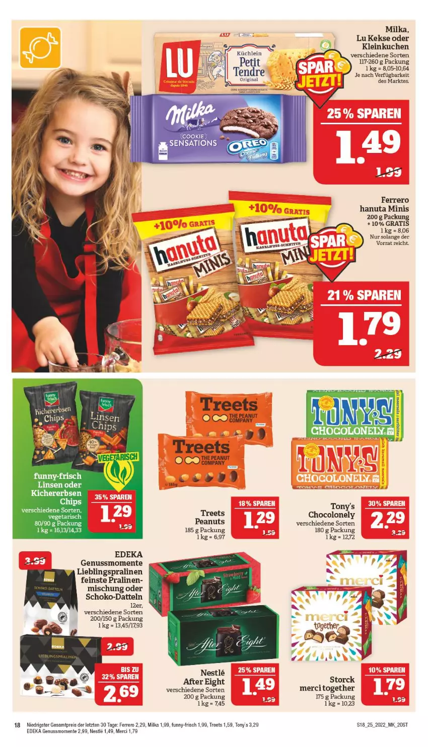 Aktueller Prospekt Marktkauf - Prospekt - von 19.06 bis 25.06.2022 - strona 22 - produkty: after eight, chips, Datteln, deka, eis, ente, ferrero, funny-frisch, gin, hanuta, keks, kekse, kuchen, linsen, merci, milka, nuss, pralinen, reis, schoko, storck, Ti, Yo, ZTE