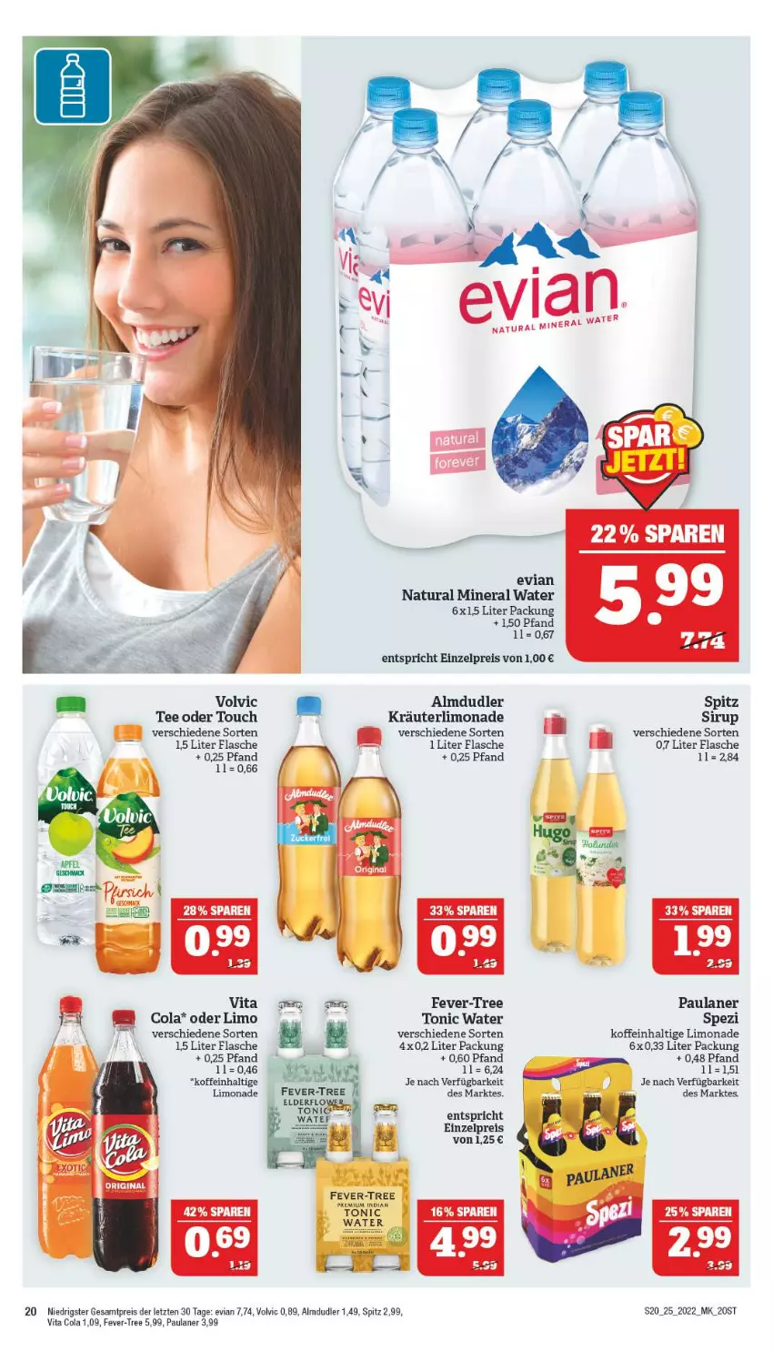 Aktueller Prospekt Marktkauf - Prospekt - von 19.06 bis 25.06.2022 - strona 24 - produkty: almdudler, cola, eis, fever-tree, flasche, kräuter, limo, limonade, natur, natura, Paula, paulaner, reis, sirup, Spezi, tee, Ti, tonic, tonic water, vita, Vita C, volvic, ZTE