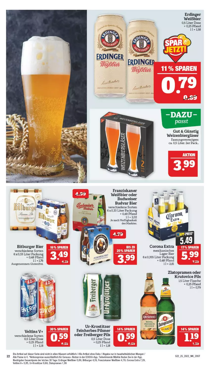 Aktueller Prospekt Marktkauf - Prospekt - von 19.06 bis 25.06.2022 - strona 26 - produkty: aktionspreis, Berger, bier, bitburger, budweiser, burger, corona, corona extra, deka, eis, erdinger, flasche, franziskaner, Freiberger, Gläser, nuss, pils, pilsner, reis, Ti, veltins, ZTE