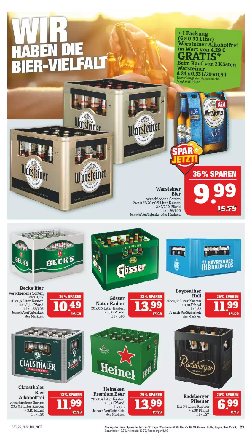 Aktueller Prospekt Marktkauf - Prospekt - von 19.06 bis 25.06.2022 - strona 27 - produkty: alkohol, aust, beck's, Berger, bier, clausthaler, eis, gösser, heineken, natur, natur radler, pils, radeberger, radler, reis, steiner, warsteiner, ZTE