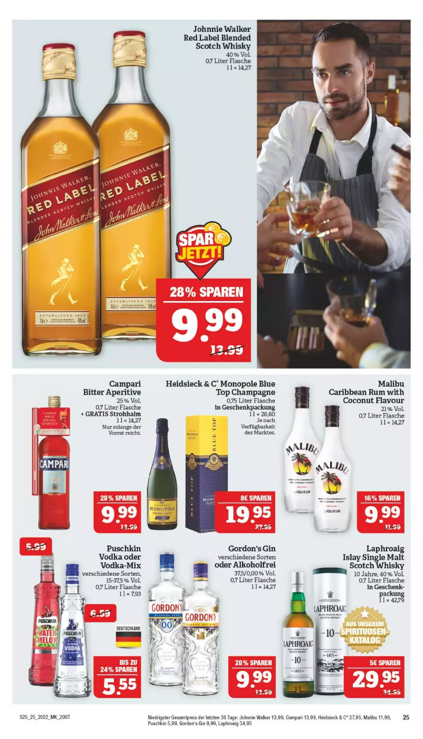 Aktueller Prospekt Marktkauf - Prospekt - von 19.06 bis 25.06.2022 - strona 29 - produkty: alkohol, blended scotch, blended scotch whisky, campari, champagne, coconut, eis, flasche, geschenkpackung, gin, gordon, gordon's, Gordon’s, islay single malt, johnnie walker, laphroaig, liqueur, Malibu, reis, rum, scotch, scotch whisky, single malt, Ti, vodka, whisky, ZTE