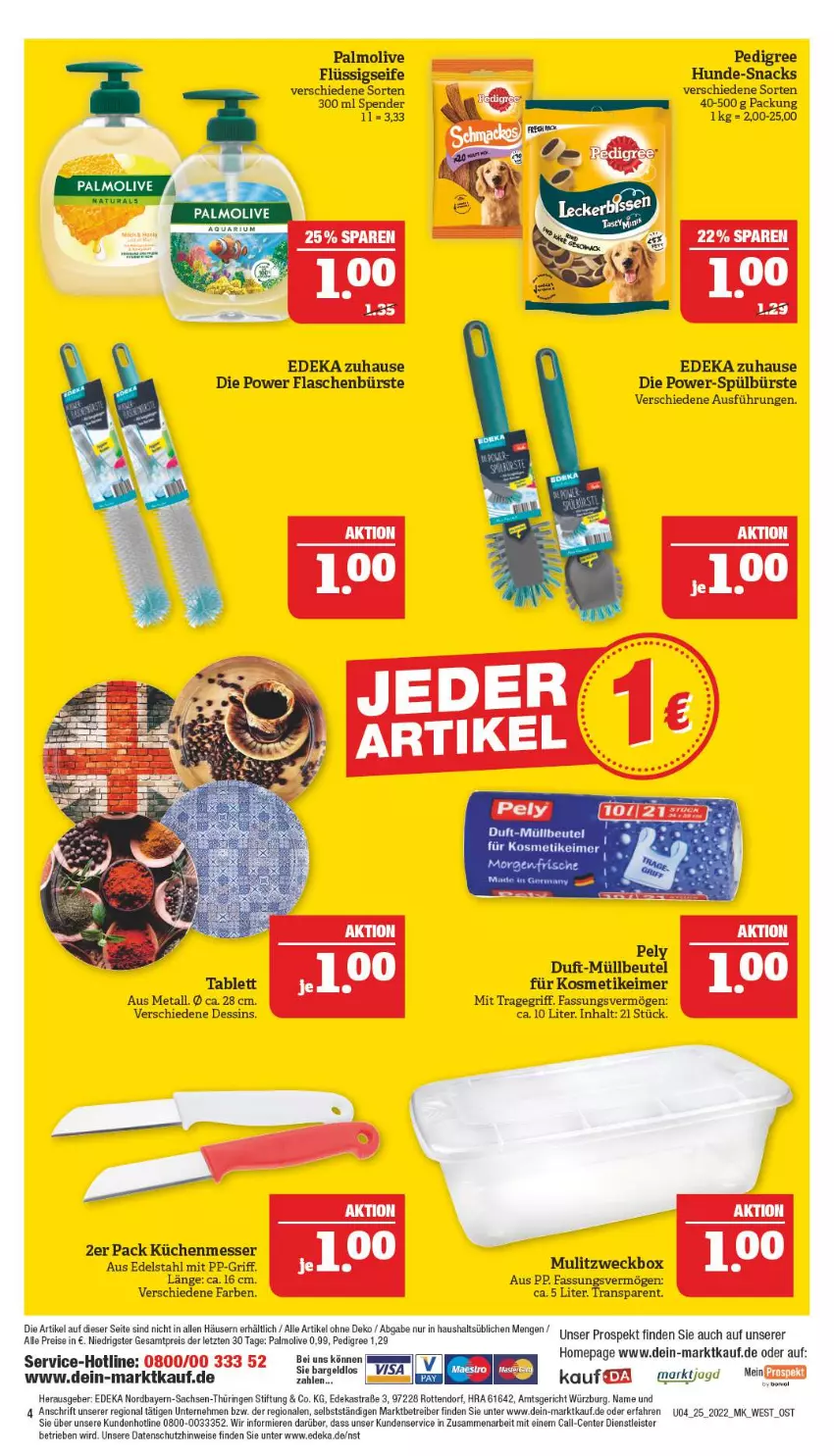 Aktueller Prospekt Marktkauf - Prospekt - von 19.06 bis 25.06.2022 - strona 4 - produkty: Astra, beutel, bürste, deka, edelstahl, eimer, eis, ente, flasche, flüssigseife, kosmetik, kosmetikeimer, küche, Küchen, messer, müllbeutel, olive, Omep, palmolive, pedigree, pely, reis, ring, sac, Seife, snack, snacks, Ti, tragegriff, weck, ZTE