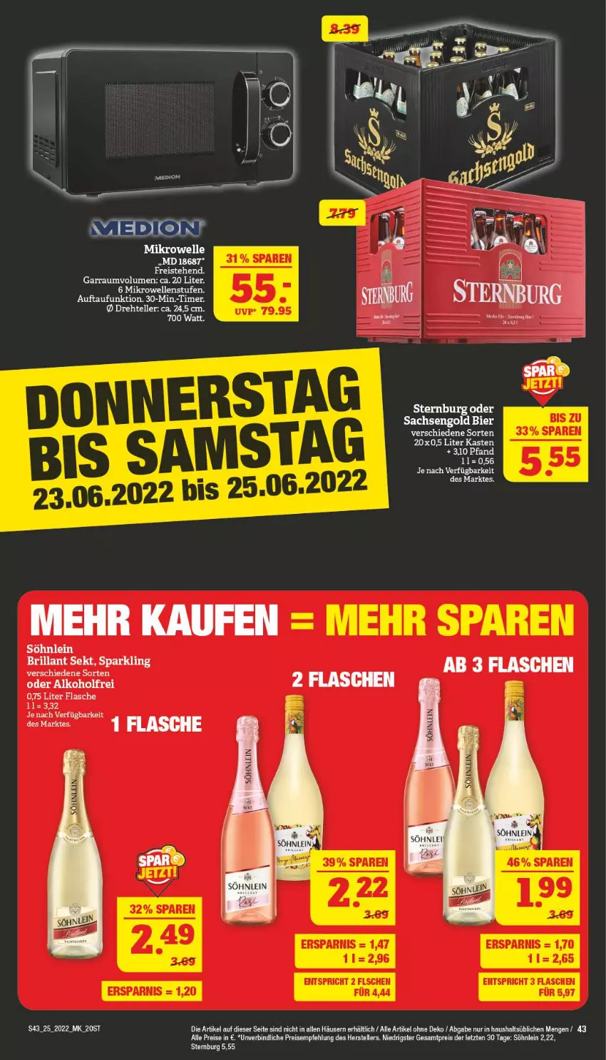 Aktueller Prospekt Marktkauf - Prospekt - von 19.06 bis 25.06.2022 - strona 47 - produkty: brillant sekt, Dior, eis, elle, flasche, garraum, mam, medion, mikrowelle, reis, sekt, söhnlein, Sternburg, teller, Ti, timer, ZTE