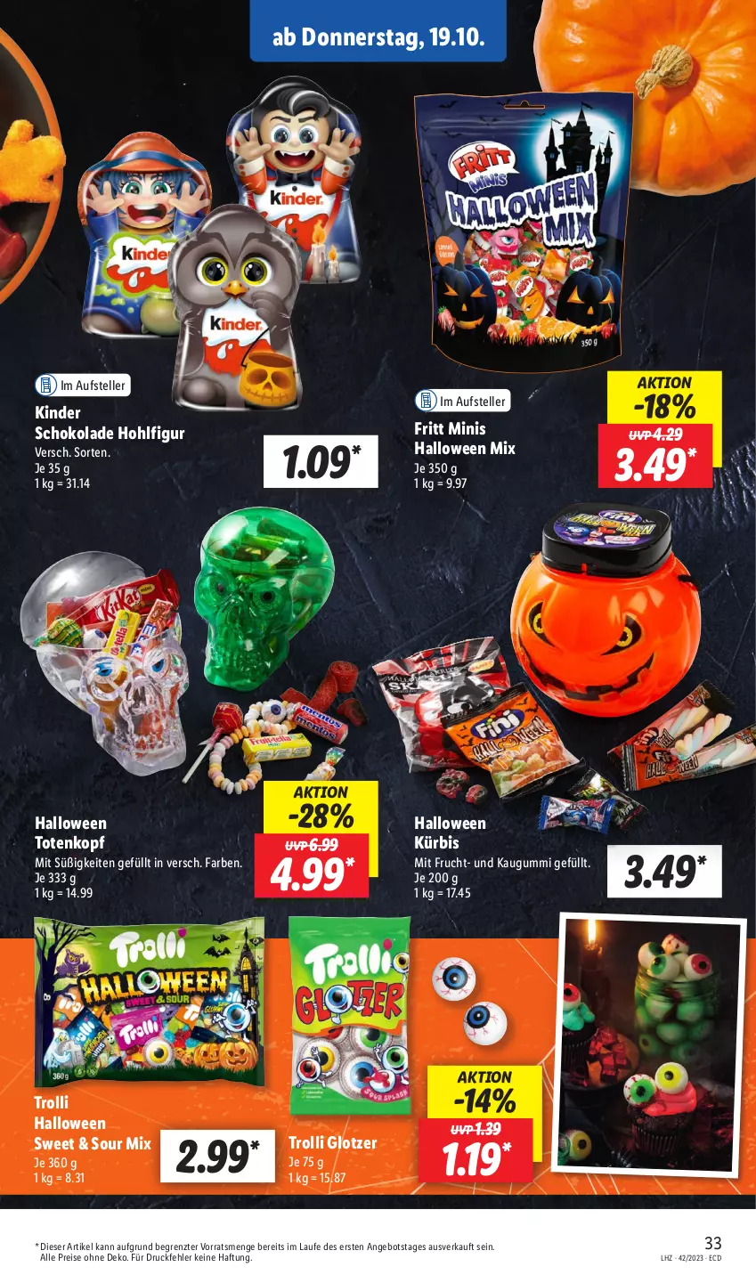 Aktueller Prospekt Lidl - Aktionsprospekt - von 16.10 bis 21.10.2023 - strona 43 - produkty: angebot, eis, elle, frucht, kaugummi, Kinder, kinder schokolade, Kürbis, mit frucht, reis, schoko, schokolade, teller, Ti, trolli, ZTE