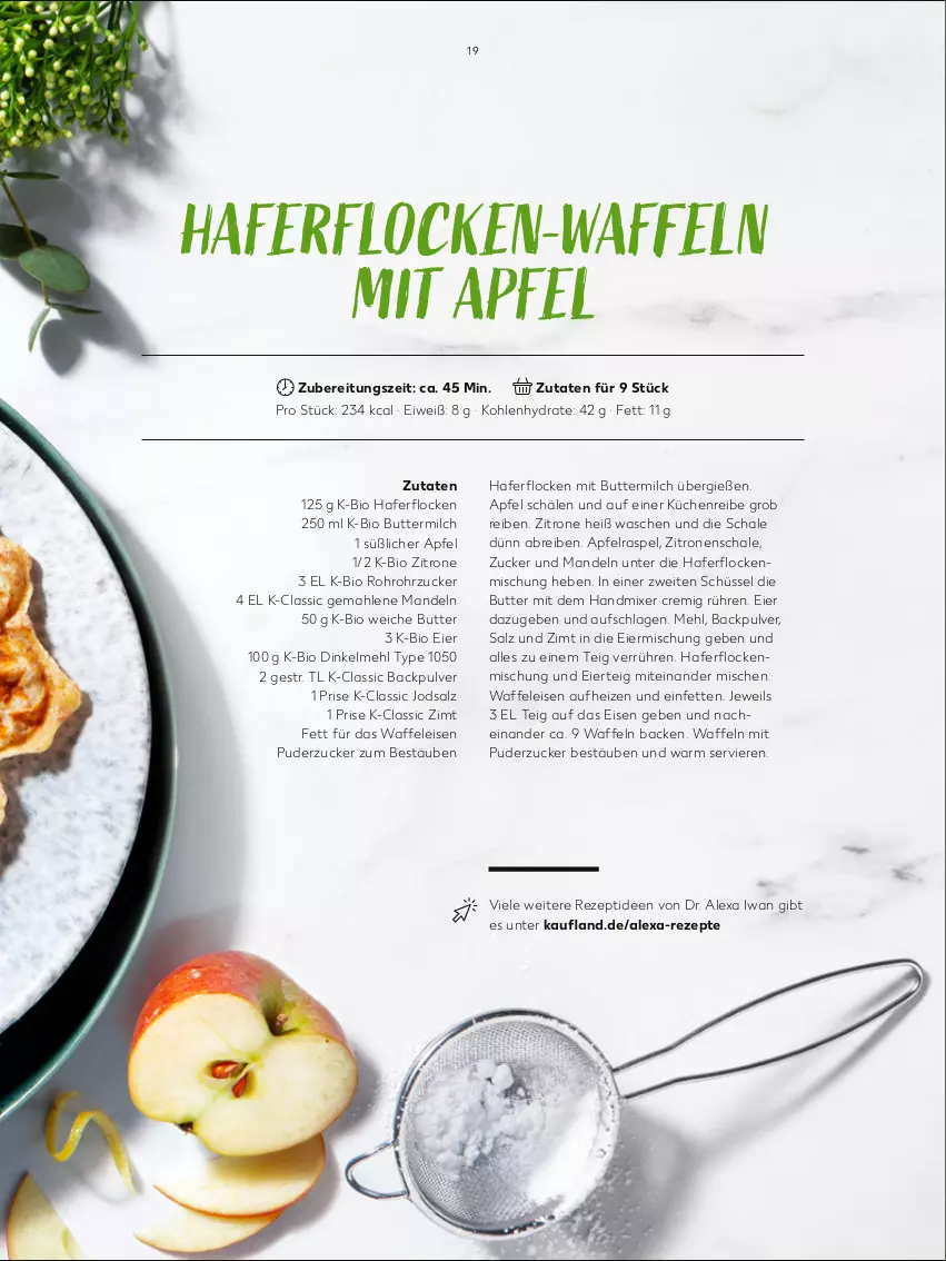 Aktueller Prospekt Kaufland - Frühjahrsausgabe von „Das gute Leben“ - von 06.03 bis 28.04.2023 - strona 19 - produkty: alexa, apfel, bio, Brei, butter, buttermilch, dinkelmehl, eier, eis, hafer, haferflocken, handmixer, küche, Küchen, Küchenreibe, mandel, mandeln, mehl, milch, Mixer, rezept, rezepte, rohrzucker, salz, Schal, Schale, schüssel, Ti, Waffeleisen, waffeln, zitrone, zitronen, zucker