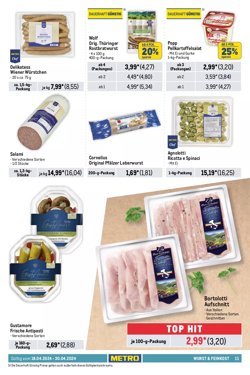 Aktueller Prospekt Metro - Food-NonFood - von 18.04 bis 30.04.2024 - strona 11 - produkty: antipasti, asti, auer, aufschnitt, avocado, ball, beutel, blume, blumen, blumenöl, bratwurst, dip, eis, feinkost, geback, gin, gurke, Ice Balls, kartoffel, kartoffelsalat, krone, küche, Küchen, leberwurst, Metro, mozzarella, Popp, reis, rel, ricotta, ring, rostbratwurst, salami, salat, schnitten, sonnenblume, sonnenblumen, sonnenblumenöl, Spezi, thüringer rostbratwurst, Ti, tiefkühlkost, wiener, wiener würstchen, würfel, wurst, würstchen, zwiebel