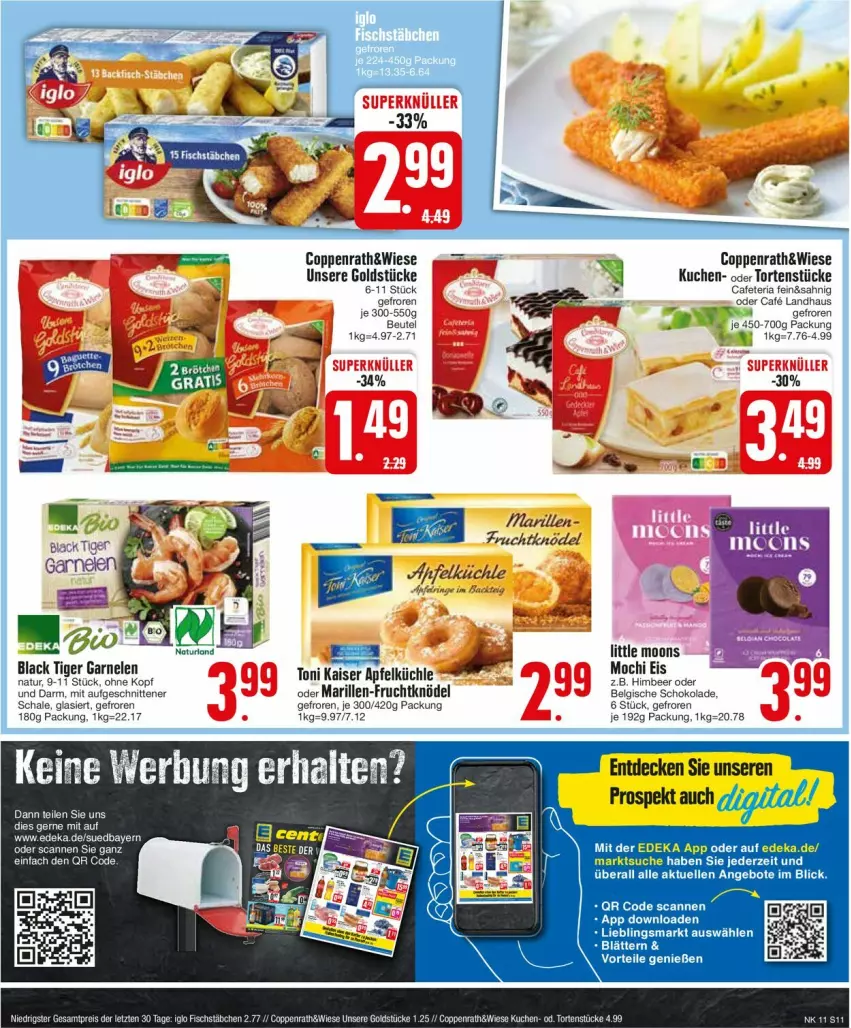 Aktueller Prospekt Edeka - Prospekte - von 11.03 bis 16.03.2024 - strona 11 - produkty: angebot, angebote, apfel, beutel, coppenrath, decke, deka, eis, elle, essig, frucht, garnelen, Goldstücke, himbeer, Kaiser, Knödel, kuchen, lack, LG, Mochi, natur, Ria, ring, Schal, Schale, schnitten, schoko, schokolade, Ti, torte