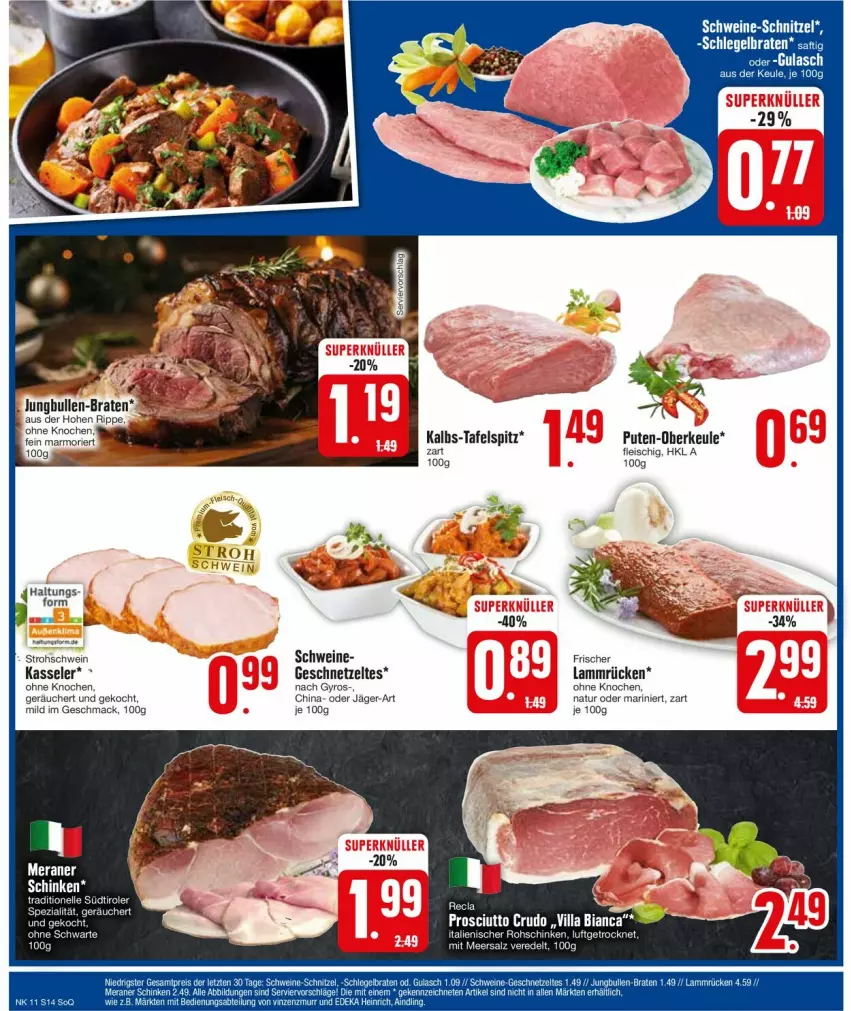 Aktueller Prospekt Edeka - Prospekte - von 11.03 bis 16.03.2024 - strona 14 - produkty: eis, fleisch, geschnetzeltes, gulasch, gyros, jungbullen, kasseler, lamm, Lammrücken, mac, natur, prosciutto, prosciutto crudo, pute, rohschinken, schinken, schwein, schweine, Spezi, tafelspitz, wein, weine, Zelt