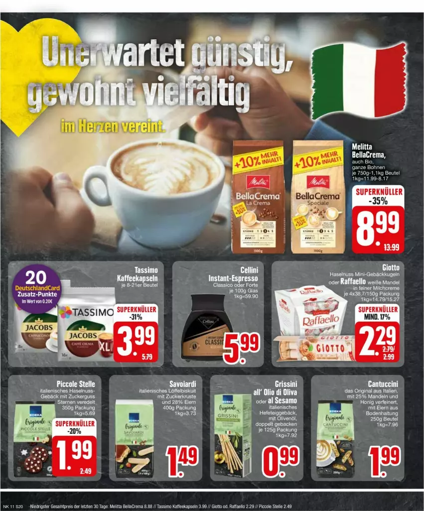 Aktueller Prospekt Edeka - Prospekte - von 11.03 bis 16.03.2024 - strona 20 - produkty: bellacrema, beutel, bio, eis, elle, gin, giotto, haselnuss, honig, kaffee, kaffeekapseln, melitta, nuss, raffaello, reis, sim, tassimo, ZTE