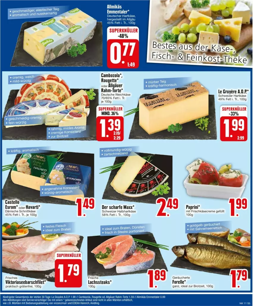 Aktueller Prospekt Edeka - Prospekte - von 11.03 bis 16.03.2024 - strona 5 - produkty: aust, brot, cambozola, creme, elle, esrom, feinkost, filet, forelle, frischkäse, hartkäse, Käse, lachs, LG, rel, Ria, rouge, rougette, schnittkäse, steak, steaks, tee, Ti, tisch, torte, weichkäse