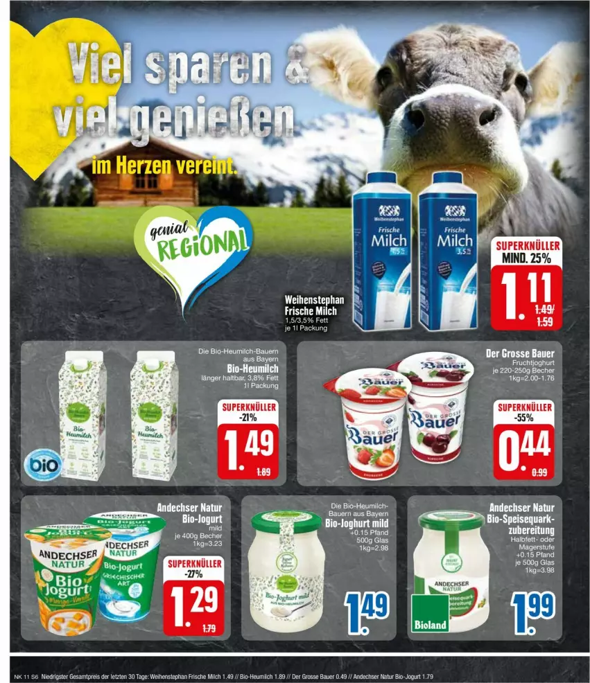 Aktueller Prospekt Edeka - Prospekte - von 11.03 bis 16.03.2024 - strona 6 - produkty: andechser natur, auer, Bau, Bauer, bio, bio-joghurt, eis, frische milch, gelee, Heu, heumilch, joghur, joghurt, jogurt, milch, natur, reis, weihenstephan, ZTE