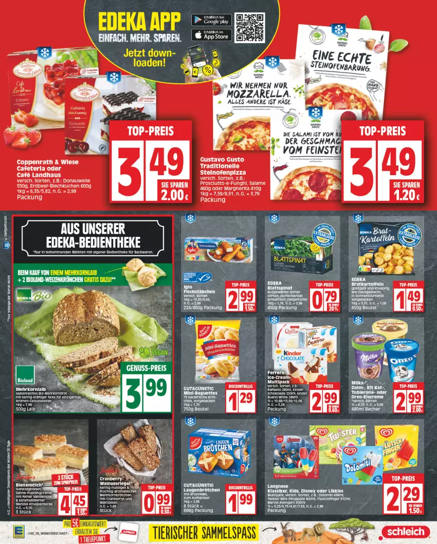 Aktueller Prospekt E Center - Angebote der Woche - von 02.10 bis 07.10.2023 - strona 8 - produkty: backwaren, baguette, baguettes, Becher, beutel, blattspinat, blume, blumen, blumenöl, brot, brötchen, cranberry, creme, decke, deka, eis, elle, ente, erde, frucht, geback, Hefe, karamell, Kinder, korn, Kornbrot, kuchen, langnese, LG, mac, mandel, margherita, mehrkornbrötchen, Mett, mozzarella, nuss, Ofen, oreo, pizza, pudding, reis, rel, Ria, sahne, salami, schoko, schokolade, sonnenblume, sonnenblumen, sonnenblumenöl, spinat, steinofen, tee, Ti, tisch, top-preis, tuc, ZTE