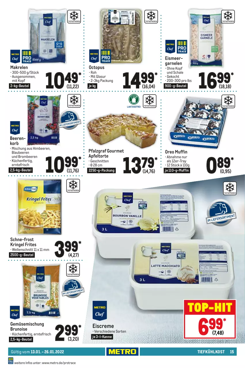 Aktueller Prospekt Metro - Gastro Journal - von 13.01 bis 26.01.2022 - strona 15 - produkty: apfel, beere, beeren, beutel, Blaubeer, blaubeere, brombeere, brombeeren, creme, eis, eiscreme, elle, garnelen, himbeer, himbeere, himbeeren, korb, küche, Küchen, Makrele, Metro, Muffin, oreo, rel, ring, Schal, Schale, schnitten, Ti, tiefkühlkost, top-hit, torte