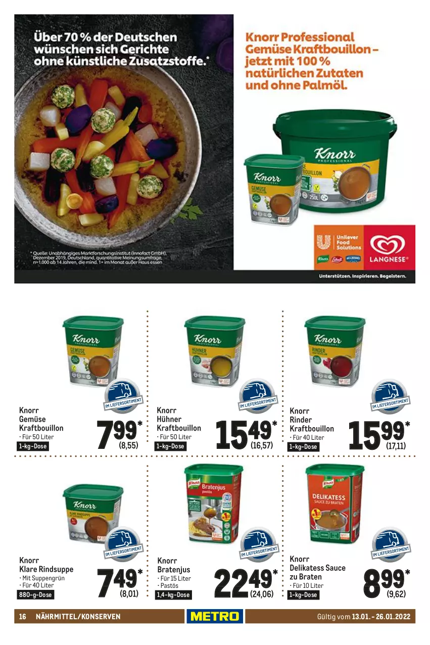 Aktueller Prospekt Metro - Gastro Journal - von 13.01 bis 26.01.2022 - strona 16 - produkty: braten, delikatess sauce, hühner, knorr, Konserven, kraft, rind, rinder, sauce, suppe, suppen, Ti