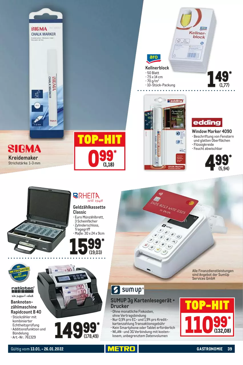 Aktueller Prospekt Metro - Gastro Journal - von 13.01 bis 26.01.2022 - strona 39 - produkty: angebot, Bank, drucker, eis, fenster, Kreide, latte, smartphone, tablet, Ti, top-hit, tragegriff, ZTE