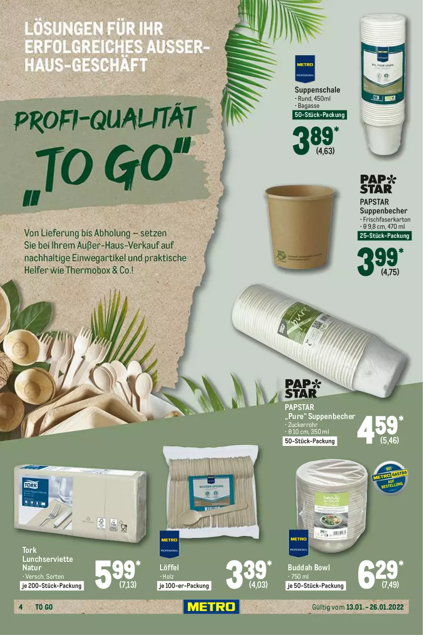 Aktueller Prospekt Metro - Gastro Journal - von 13.01 bis 26.01.2022 - strona 4 - produkty: Becher, Holz, Löffel, natur, Schal, Schale, Serviette, suppe, suppen, Ti, zucker