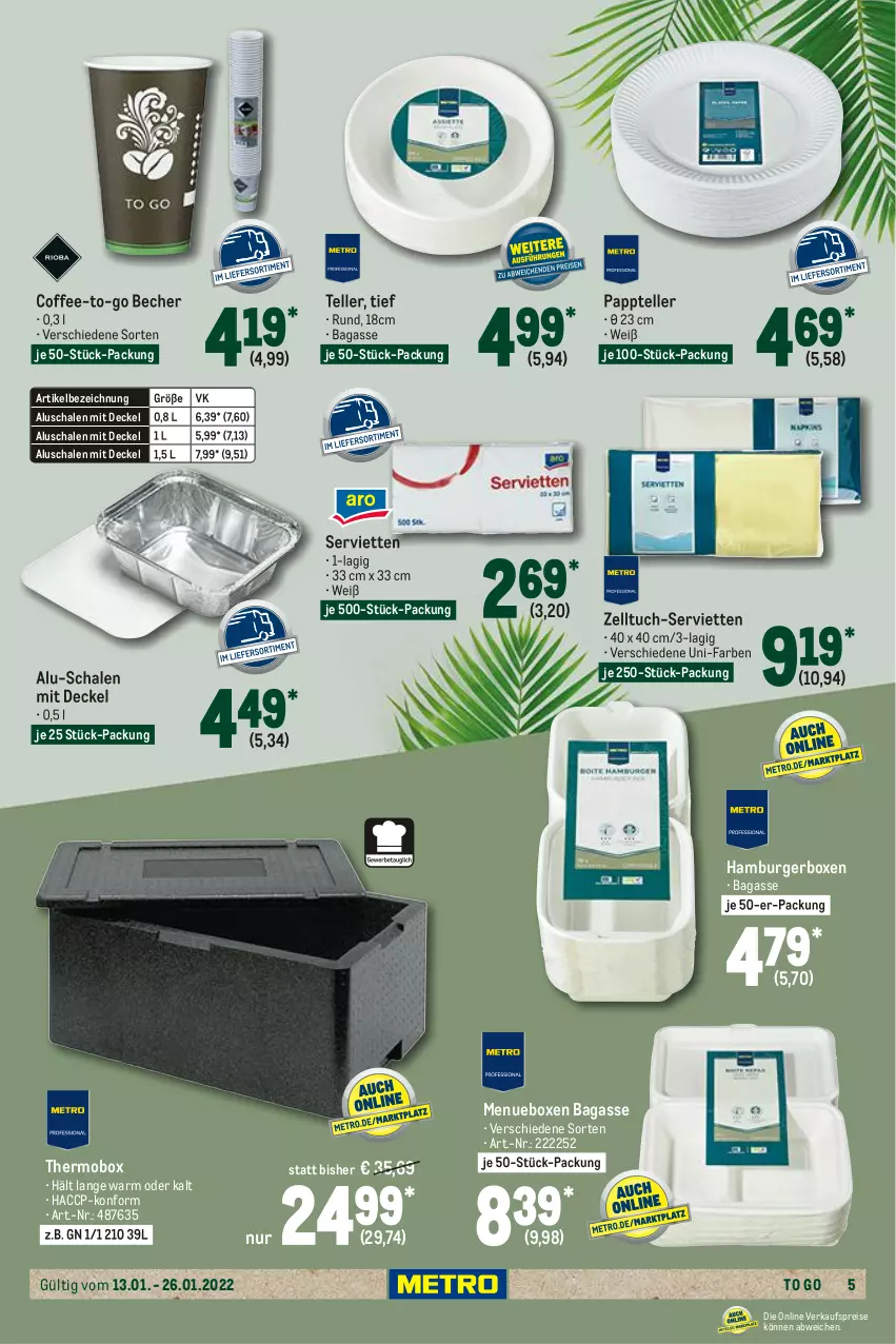 Aktueller Prospekt Metro - Gastro Journal - von 13.01 bis 26.01.2022 - strona 5 - produkty: ACC, Becher, burger, decke, Deckel, eis, elle, hamburger, reis, Schal, Schale, Serviette, servietten, teller, Ti, tuc