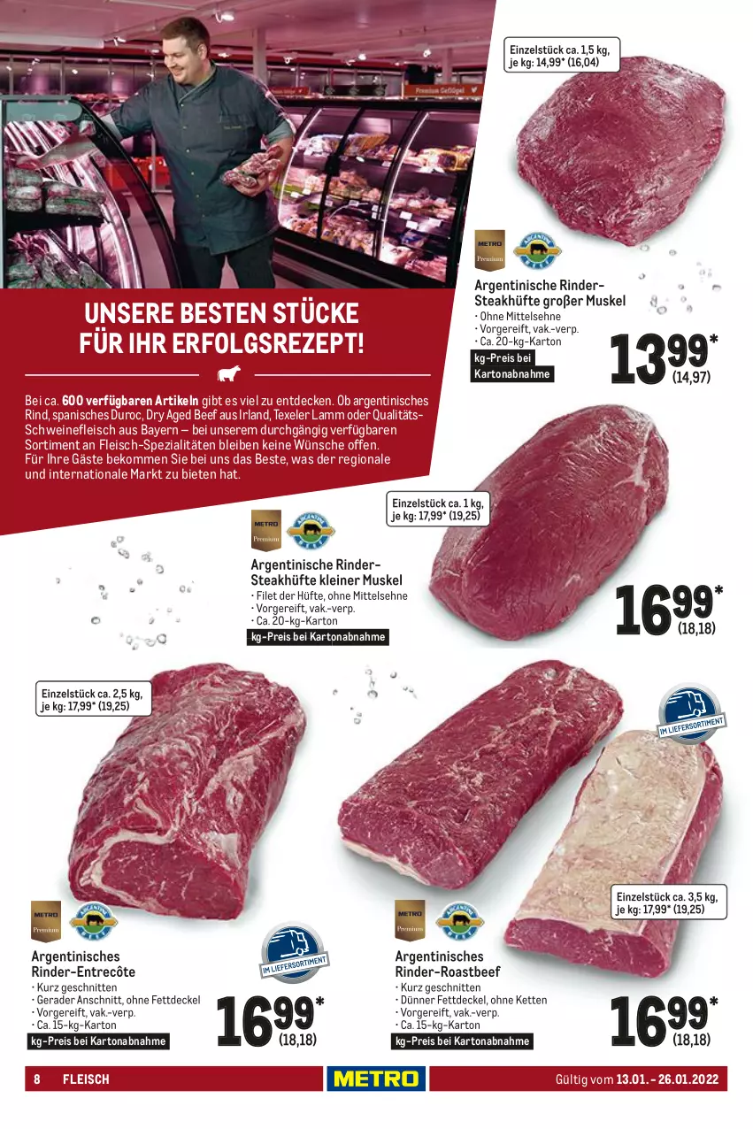 Aktueller Prospekt Metro - Gastro Journal - von 13.01 bis 26.01.2022 - strona 8 - produkty: beef, beko, decke, Deckel, eis, entrecôte, filet, fleisch, Kette, lamm, leine, LG, reis, rezept, rind, rinder, Rindersteak, roastbeef, schnitten, schwein, schweine, schweinefleisch, Spezi, steak, steakhüfte, Ti, wein, weine