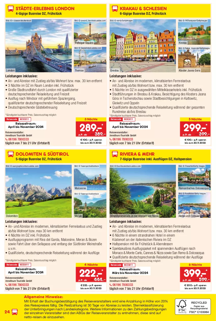 Aktueller Prospekt Netto Marken-Discount - Reise-Angebote November - von 26.10 bis 30.11.2023 - strona 24 - produkty: arlo, auer, Brei, buch, eis, LG, lion, Mode, monte, pril, reis, reiseveranstalter, ring, sony, südtiroler, Ti, tisch, trendtours touristik gmbh, uhr, wein