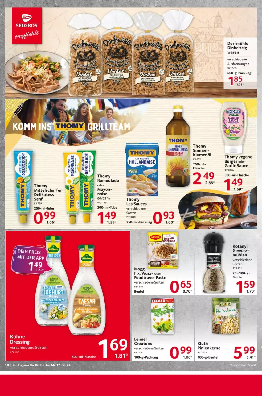 Aktueller Prospekt Selgros - Food - von 06.06 bis 12.06.2024 - strona 10 - produkty: beutel, blume, blumen, blumenöl, burger, croutons, eimer, flasche, gewürz, hollandaise, leimer, maggi, pinienkerne, remoulade, sauce, senf, spaghetti, thomy, thomy les sauces, Ti, Yo