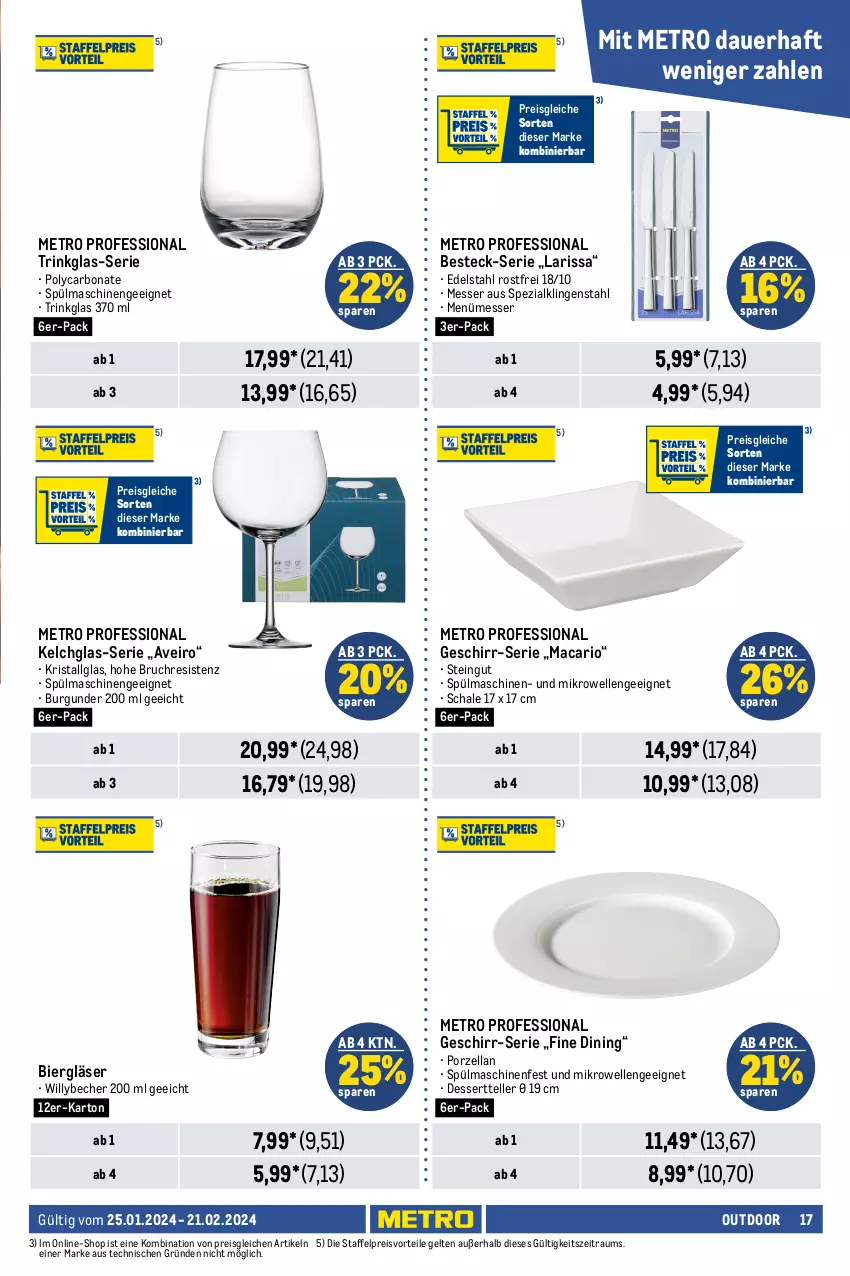 Aktueller Prospekt Metro - Outdoor Spezial - von 25.01 bis 21.02.2024 - strona 17 - produkty: auer, Becher, besteck, bier, Bona, burgunder, dessert, Dessertteller, edelstahl, eis, elle, geschirr, Gläser, Kreide, lack, LG, mac, messer, Metro, metro gastro, mikrowelle, ndk, preisvorteil, reis, Schal, Schale, Spezi, spülmaschinen, teller, Ti, trinkglas