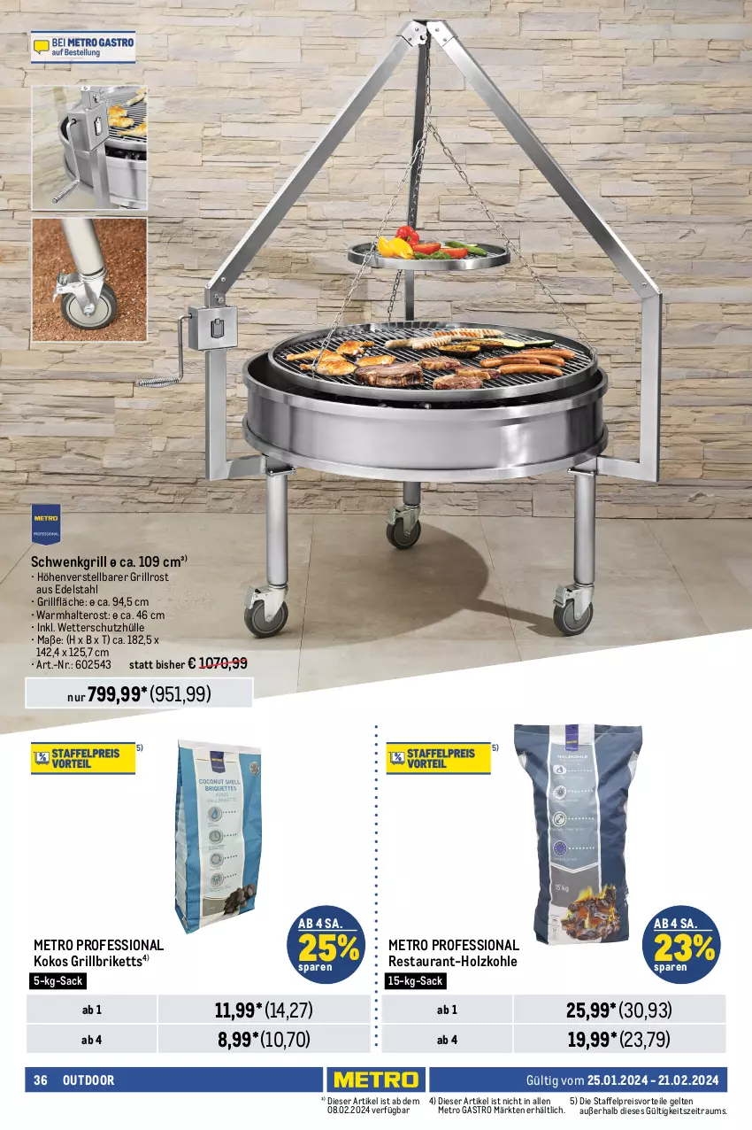 Aktueller Prospekt Metro - Outdoor Spezial - von 25.01 bis 21.02.2024 - strona 36 - produkty: briketts, edelstahl, eis, grill, grillbriketts, grillfläche, grillrost, Holz, holzkohle, holzkohlegrill, Kohlegrill, kokos, LG, Metro, metro gastro, preisvorteil, reis, sac, schutzhülle, Ti, Wanne, Windschutz