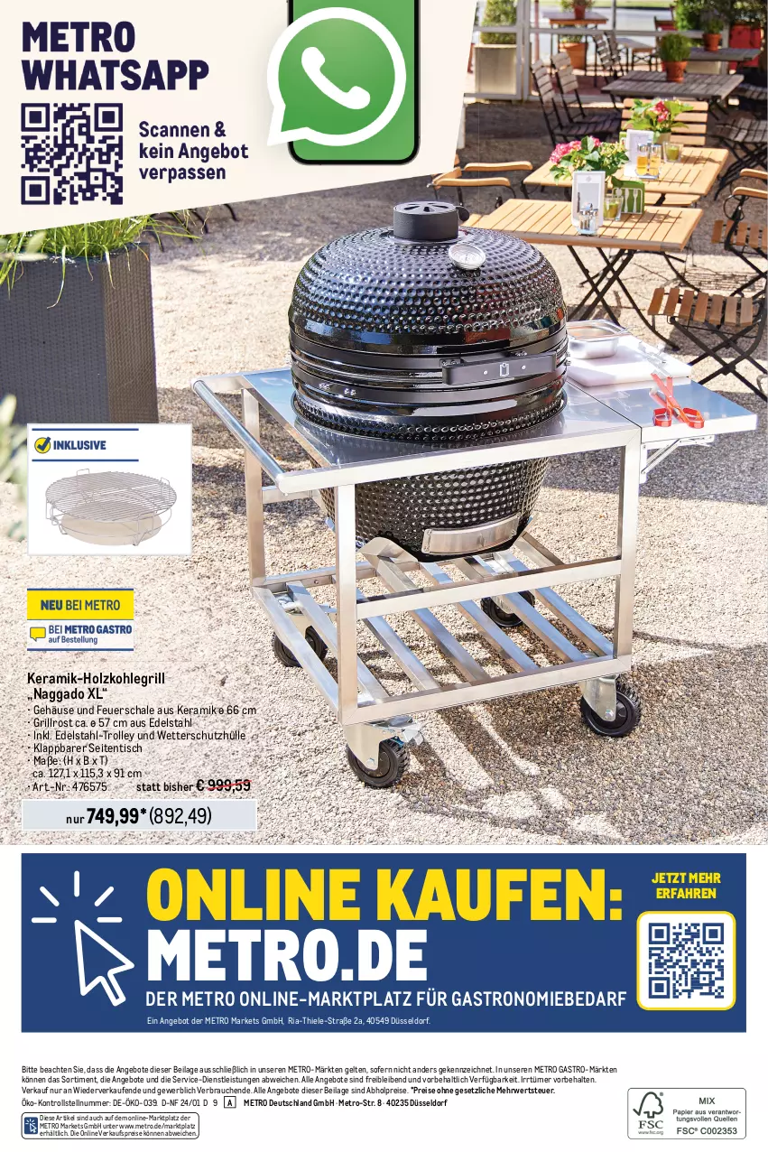 Aktueller Prospekt Metro - Outdoor Spezial - von 25.01 bis 21.02.2024 - strona 40 - produkty: abholpreise, angebot, angebote, edelstahl, eis, feuerschale, grill, grillrost, Holz, holzkohle, holzkohlegrill, ilag, Kohlegrill, Metro, metro gastro, Rauch, reis, Ria, rwe, Schal, Schale, schutzhülle, Ti, tisch, trolley