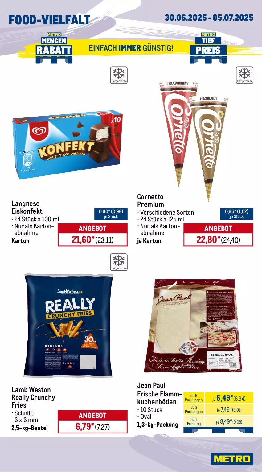 Aktueller Prospekt Metro - Wochen-Angebote Gastro - von 30.06 bis 05.07.2025 - strona 11 - produkty: angebot, Bau, beutel, butter, butterkäse, cornetto, edamer, eis, eiskonfekt, flammkuchen, galbani, geback, gorgonzola, gouda, Käse, kuchen, lamm, langnese, langnese eis, leberkäs, leberkäse, mac, Metro, milch, Ofen, reis, Speck, Ti, tiefpreis, tisch, würfel