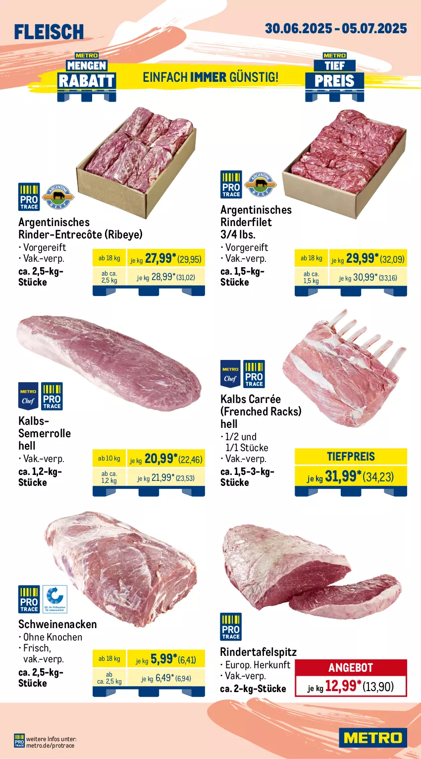 Aktueller Prospekt Metro - Wochen-Angebote Gastro - von 30.06 bis 05.07.2025 - strona 2 - produkty: angebot, beutel, brustfilet, burger, eis, entrecôte, filet, fleisch, hähnchenbrust, hähnchenbrustfilet, Kette, krone, lachs, lamm, lammkeule, Metro, natur, reis, rind, rinder, rinderfilet, rindfleisch, salomon, schwein, schweine, Schweinelachs, schweinenacken, tafelspitz, Ti, tiefpreis, wein, weine