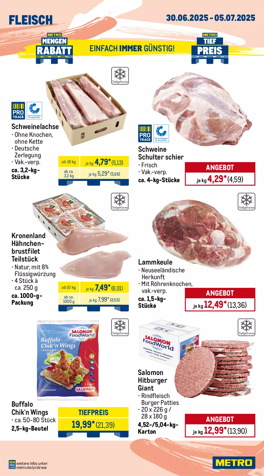 Aktueller Prospekt Metro - Wochen-Angebote Gastro - von 30.06 bis 05.07.2025 - strona 3 - produkty: angebot, beutel, brustfilet, burger, eis, entrecôte, filet, fleisch, hähnchenbrust, hähnchenbrustfilet, Kette, krone, lachs, lamm, lammkeule, Metro, natur, reis, rind, rinder, rinderfilet, rindfleisch, salomon, schwein, schweine, Schweinelachs, schweinenacken, tafelspitz, Ti, tiefpreis, wein, weine